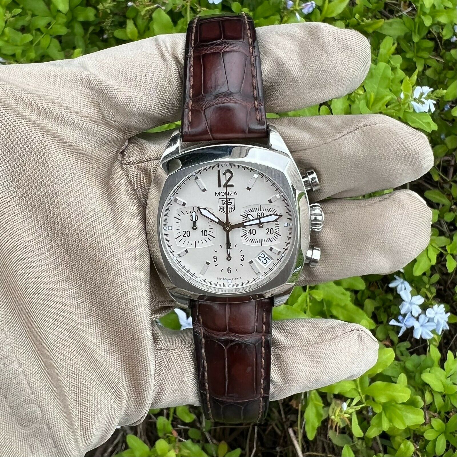 Tag Heuer Monza Cr2114-0 White Dial Stainless Steel Chronograph Men's Watch