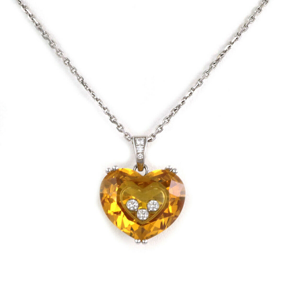 Chopard Happy Diamond Yellow Stone Heart 18k White Gold Pendant w/Cert