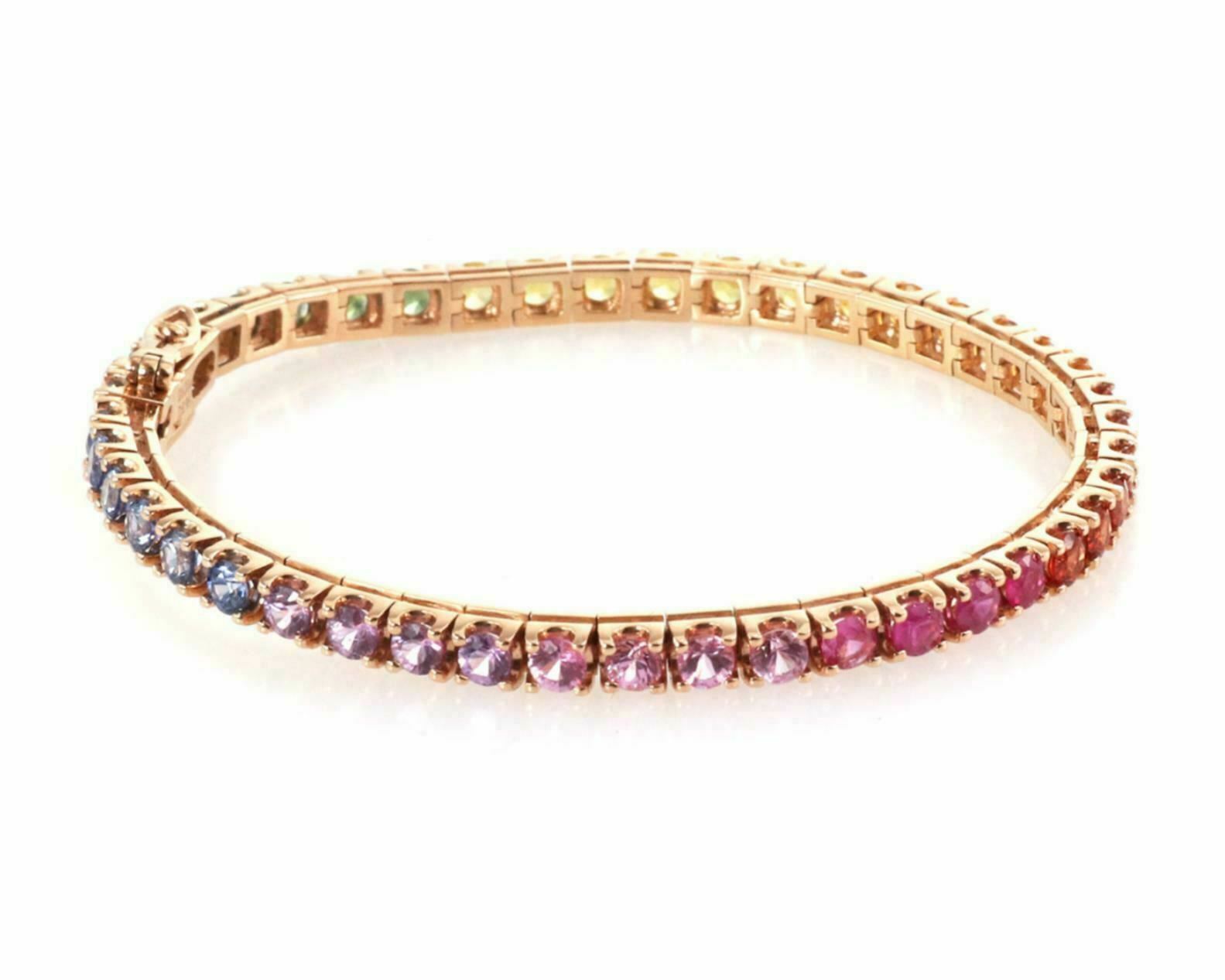 True Classic 8.96ct Multi-Color Sapphires 18k Rose Gold Tennis Bracelet