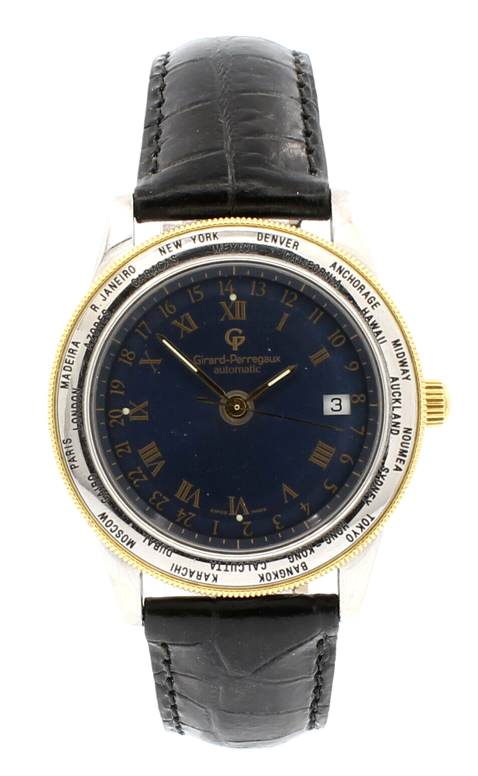Girard-Perregaux World Time GP90 Automatic Blue Roman Dial 39mm Watch