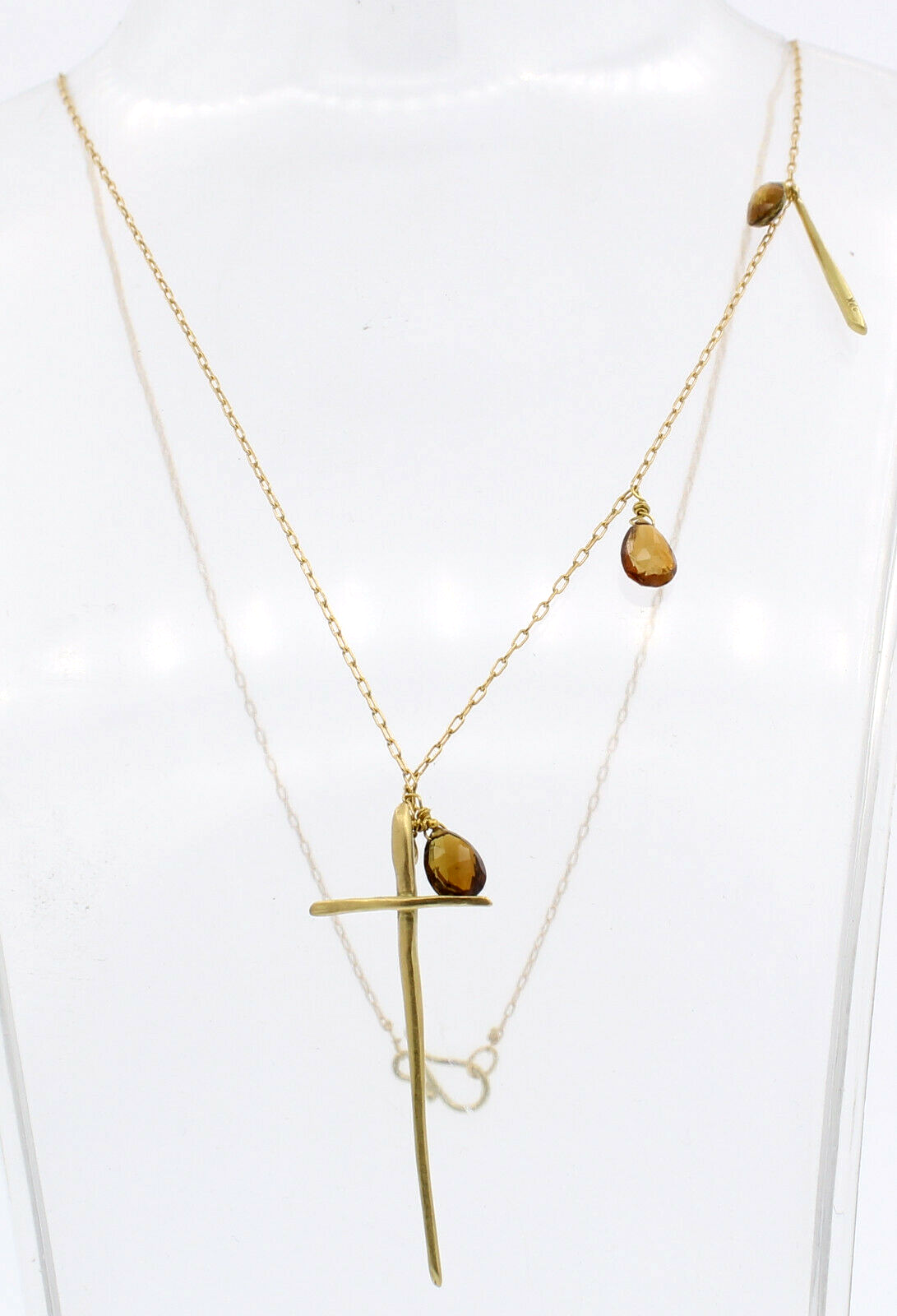 Fine Estate 18k Yellow Gold Smokey Topaz Cross Pendant 22" Necklace 6.1 Grams