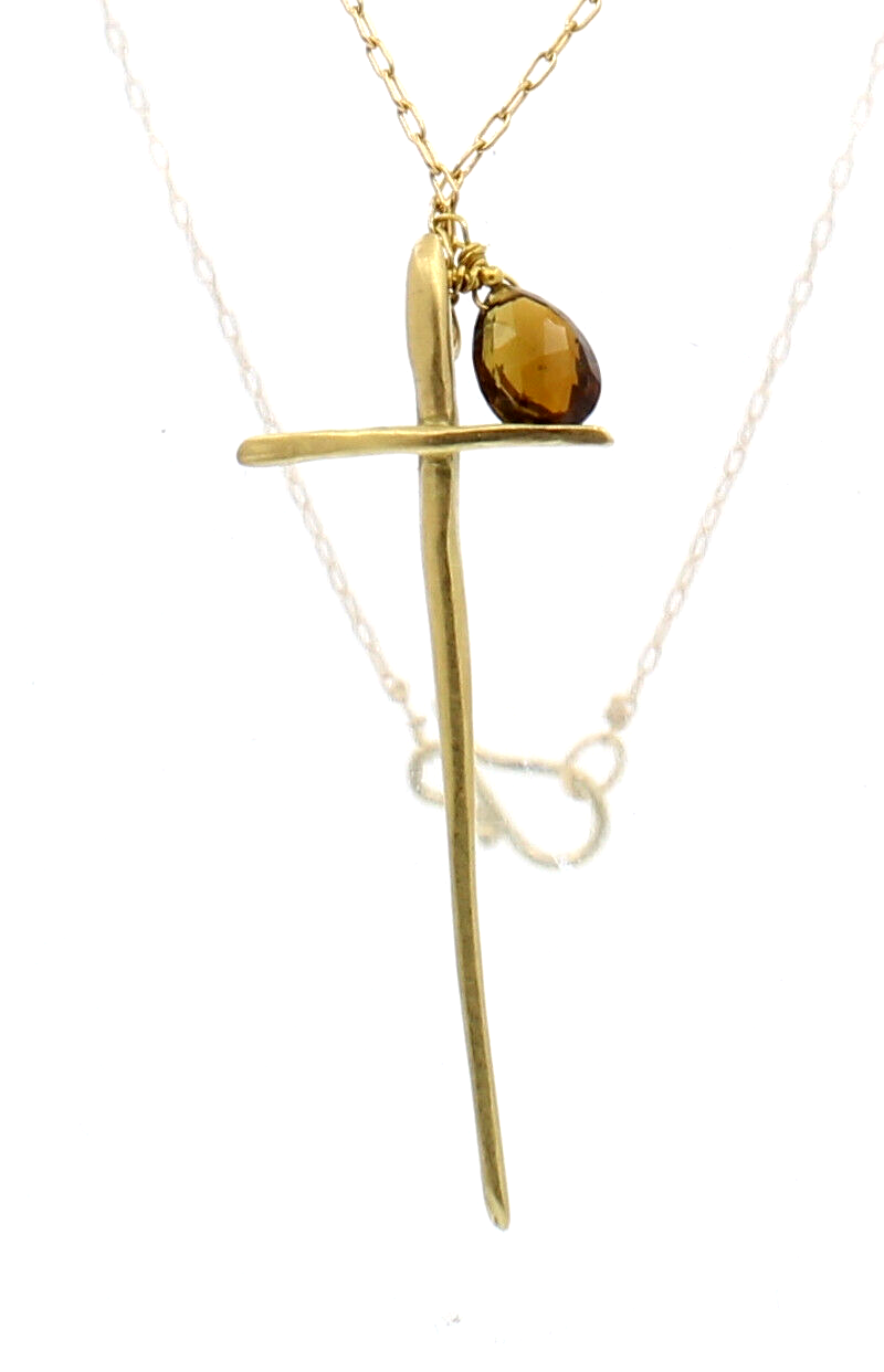 Fine Estate 18k Yellow Gold Smokey Topaz Cross Pendant 22
