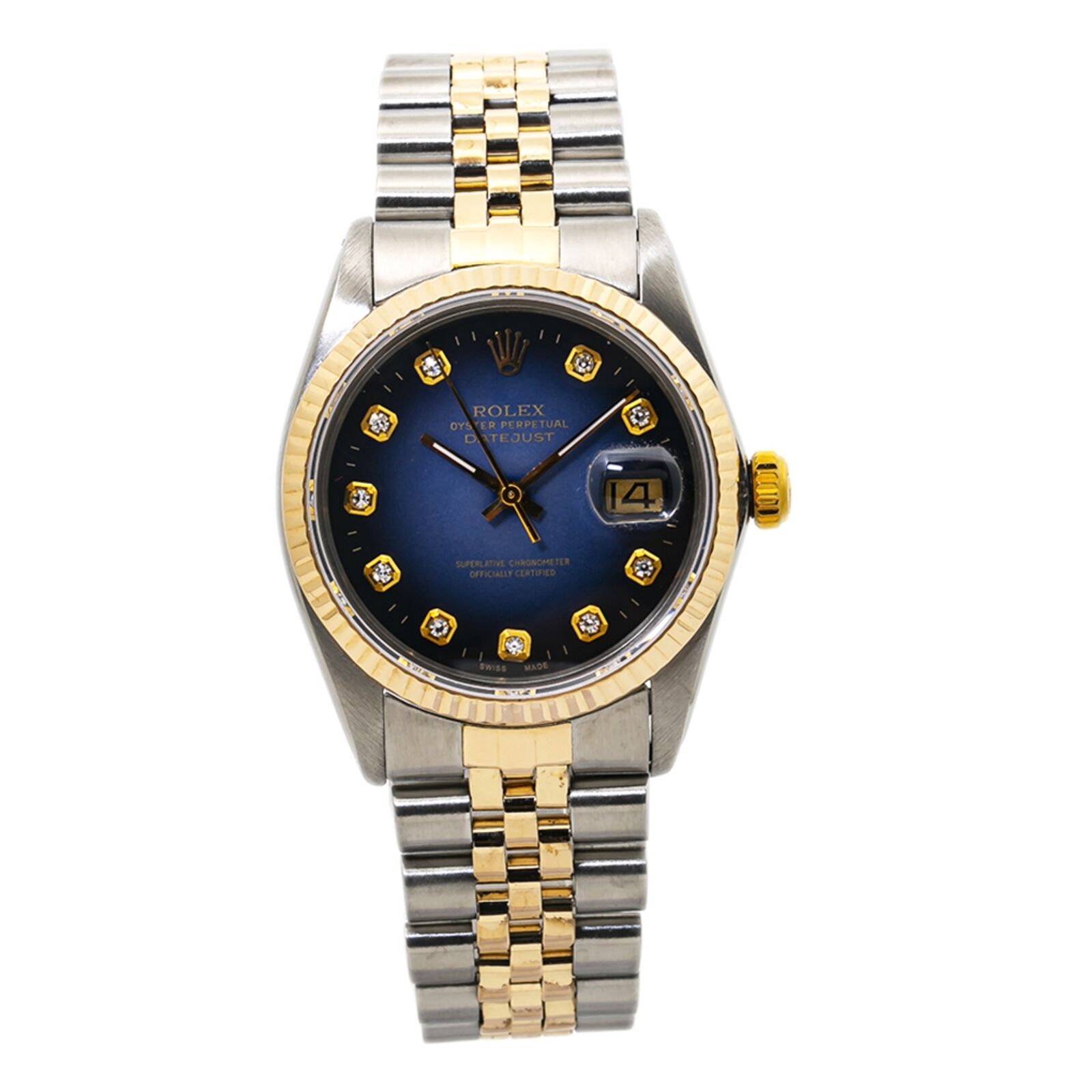 Rolex Datejust  Jubilee TwoTone Men Automatic Watch Diamond Blue Dial 36mm
