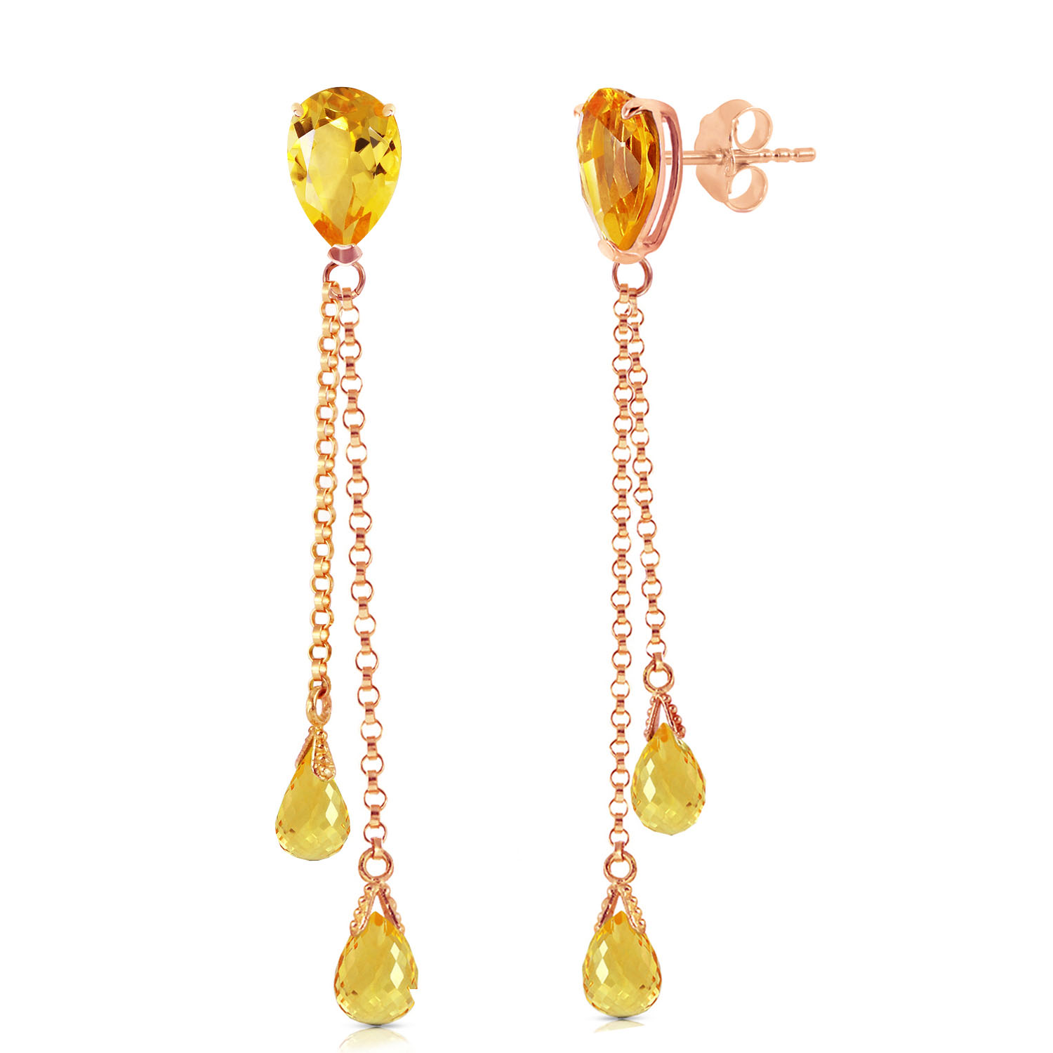 14K Solid Rose Gold Chandelier Earrings with Citrines