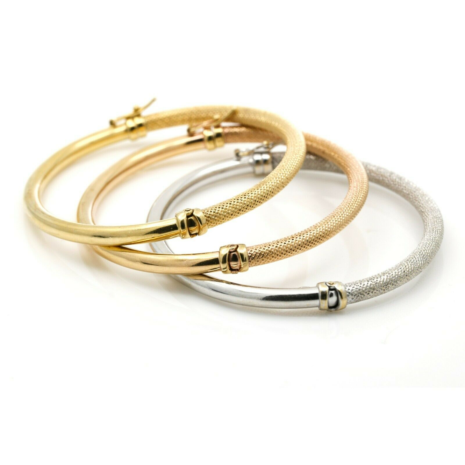 Women's White Rose and Yellow Gold Bangles 3 Bracelet Set in 18k Gold