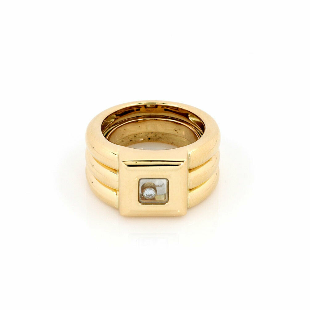 Chopard Happy Diamond 18k Yellow Gold Square Top Rib Band Ring 