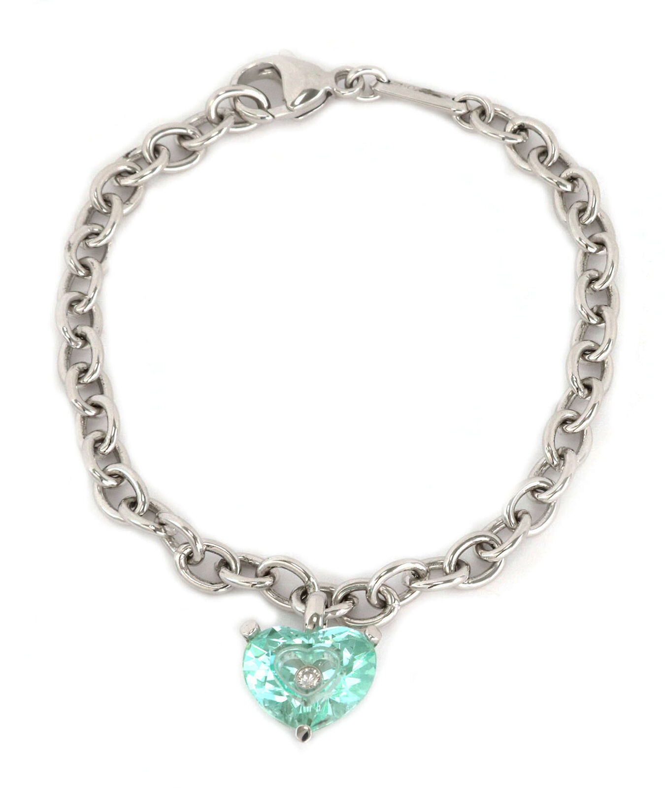 Chopard So Happy Diamond Green Stone 18k White Gold Heart Bracelet w/Cert.