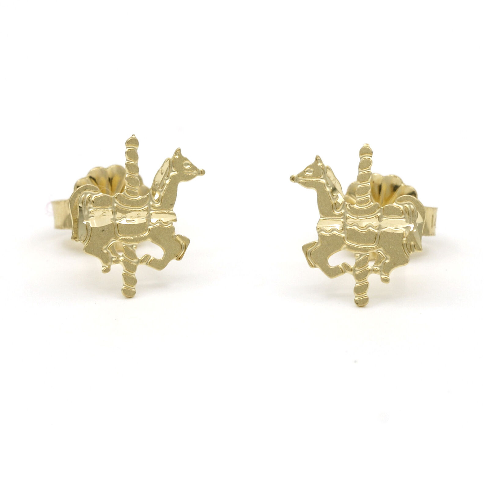 Girls Corousel Horse Stud Earrings in 14k Yellow Gold