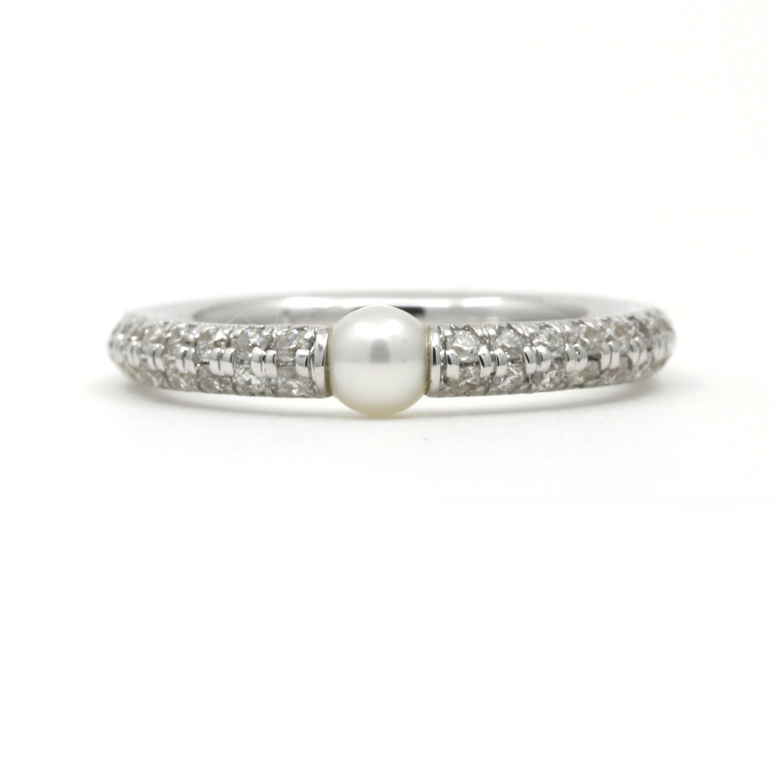 Mimi Milano Nagai Sirenette Pearl Diamond Band Ring in 18k White Gold