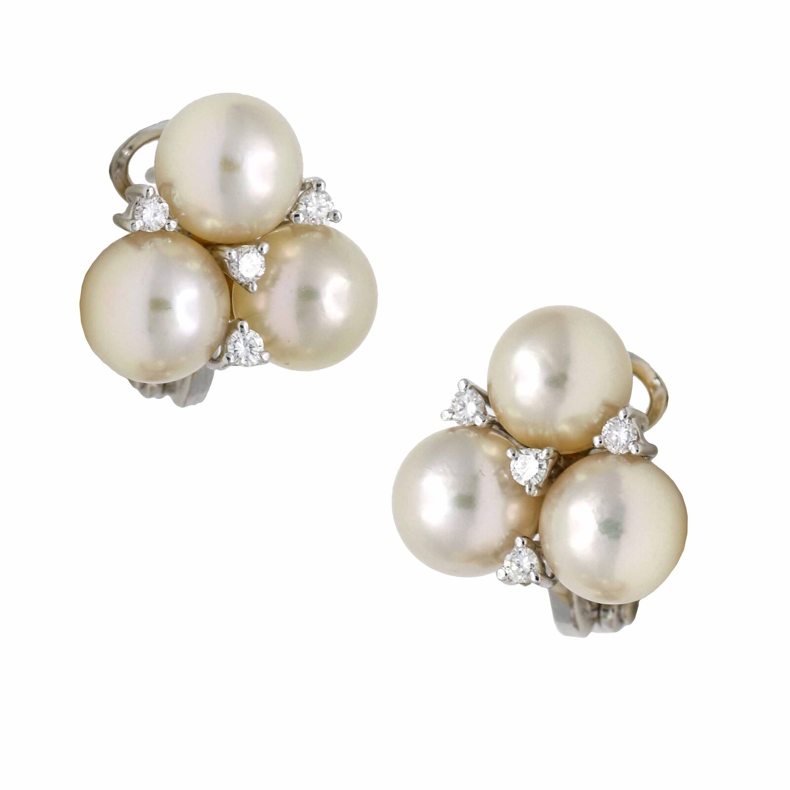 Women's 18k White Gold Cultured Pearl and Diamond Earrings
