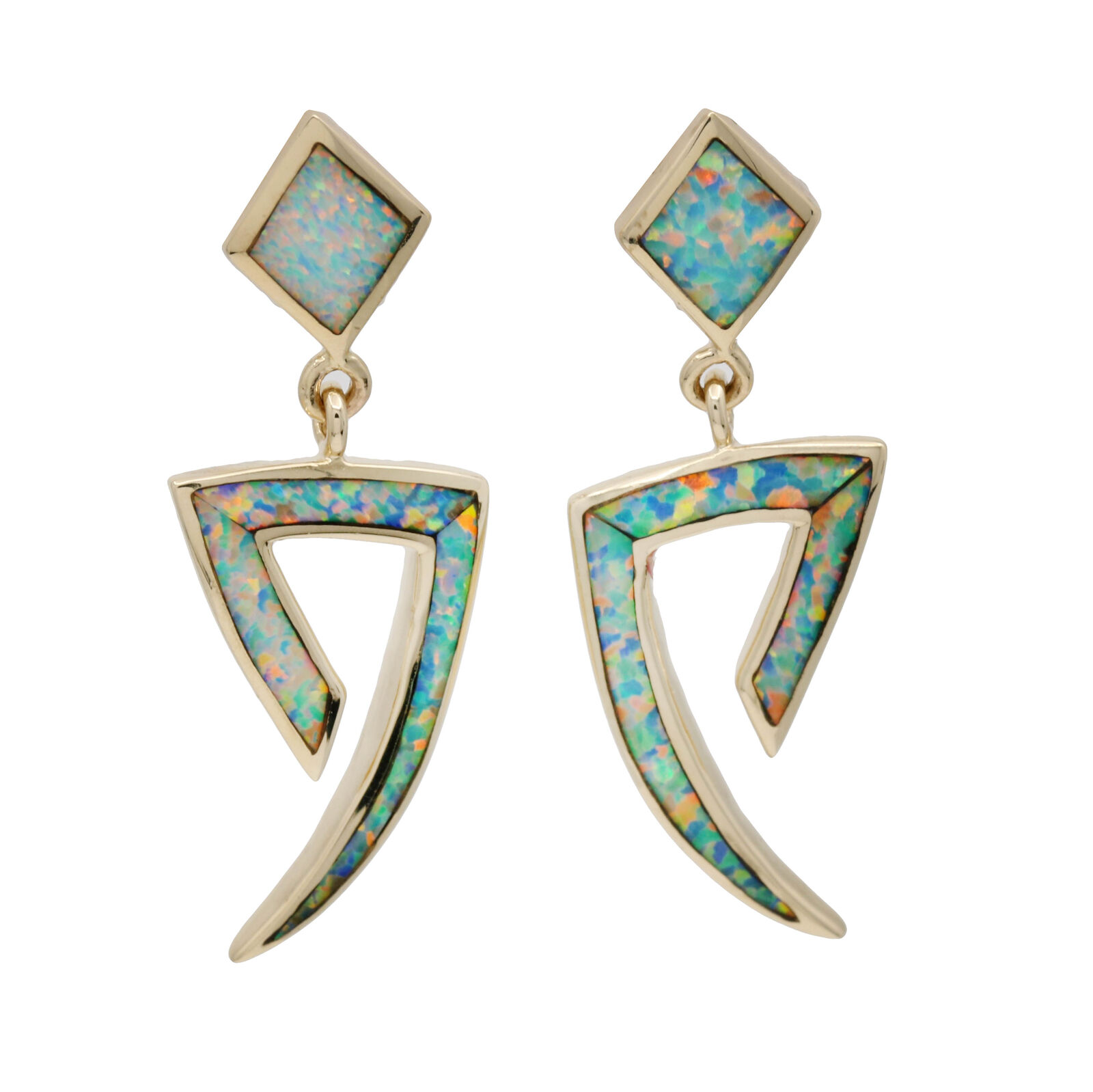 Women's Inlaid Blue Opal Earrings in 14k Yellow Gold