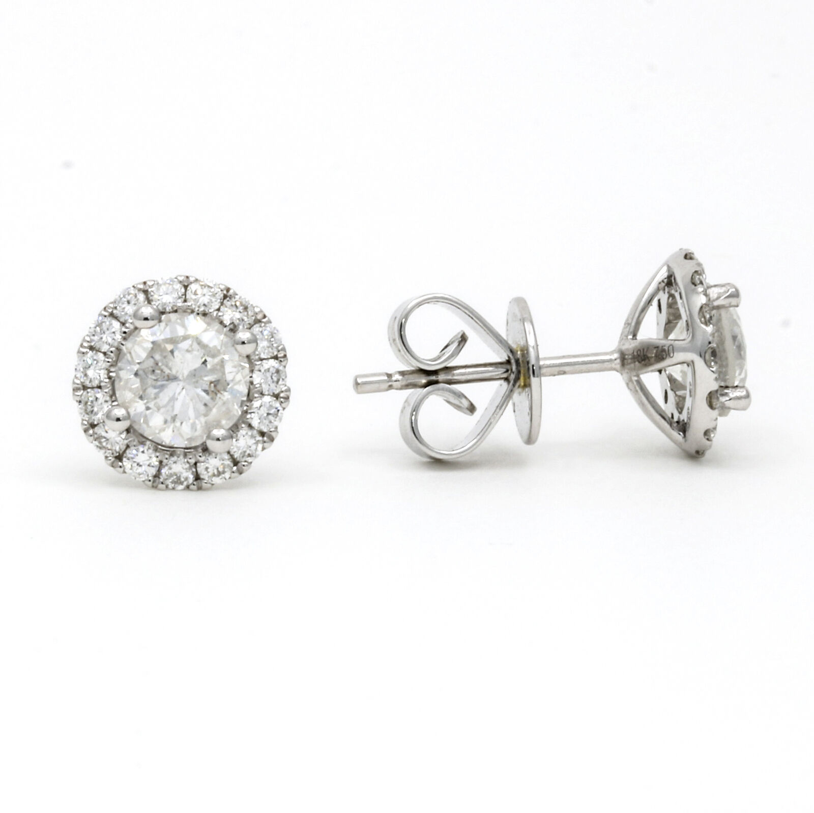 True Women's Diamond Halo Martini Stud Earrings in 18k White Gold ( 1.71 cttw )