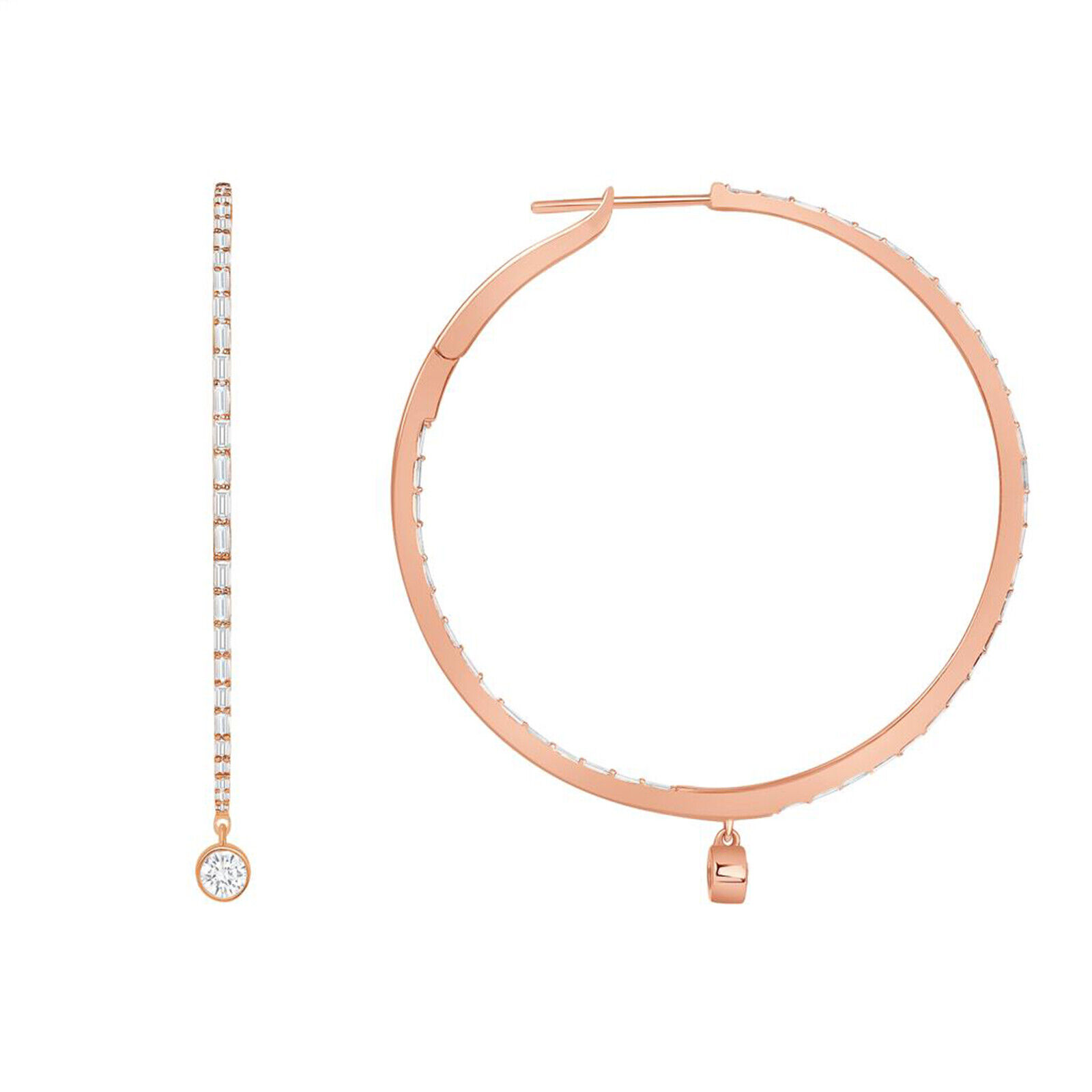 True 1.24 CT Diamonds in 18K Rose Gold 37 mm Height  Hoop Earrings