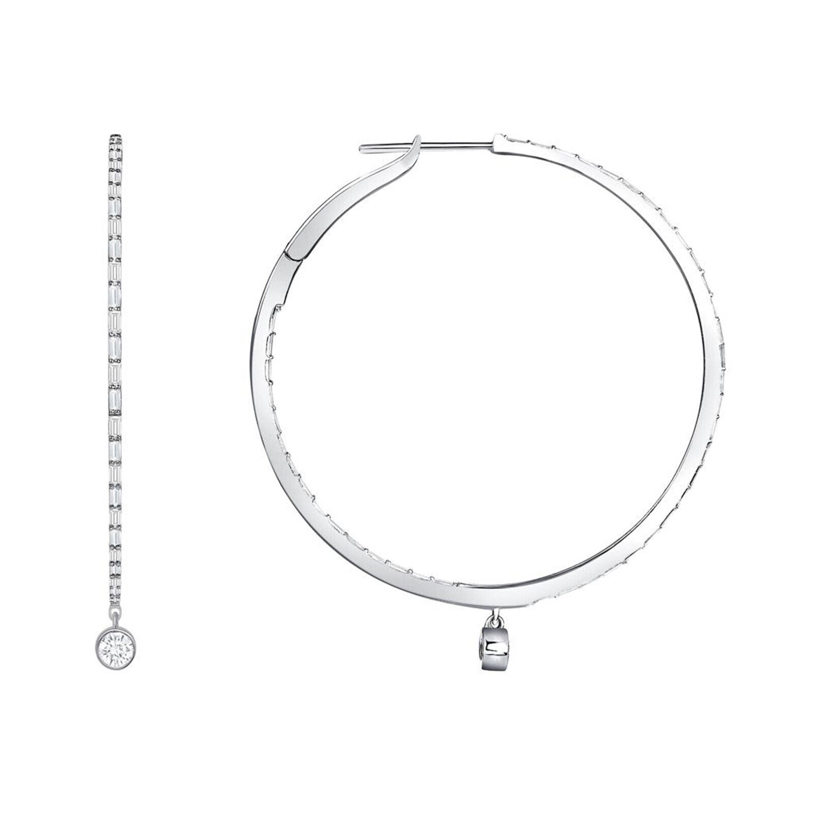 True 1.32 CT Diamonds in 18K White Gold 40 mm Height  Hoop Earrings