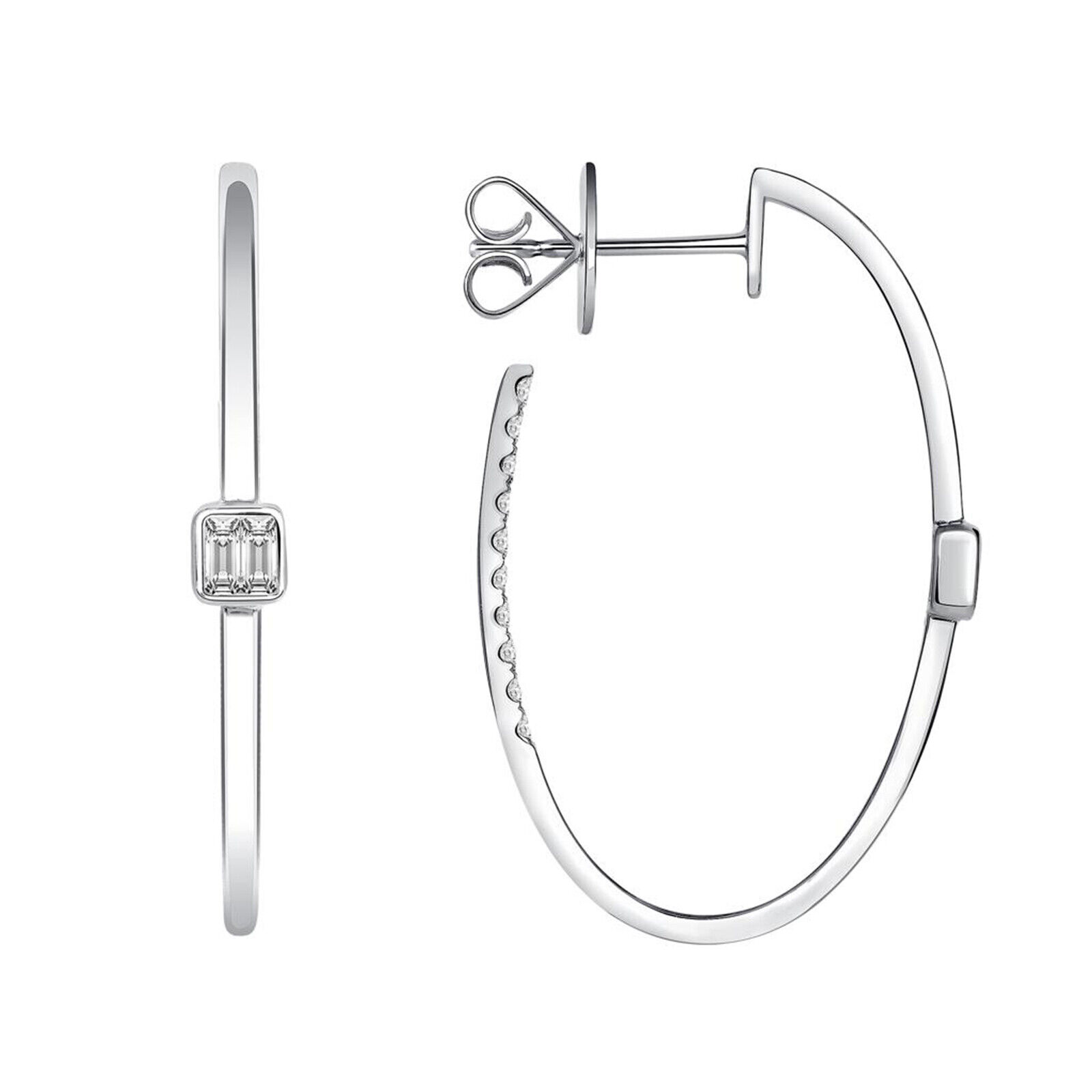 True CT Diamonds in 18K White Gold 36 mm Height  Hoop Earrings