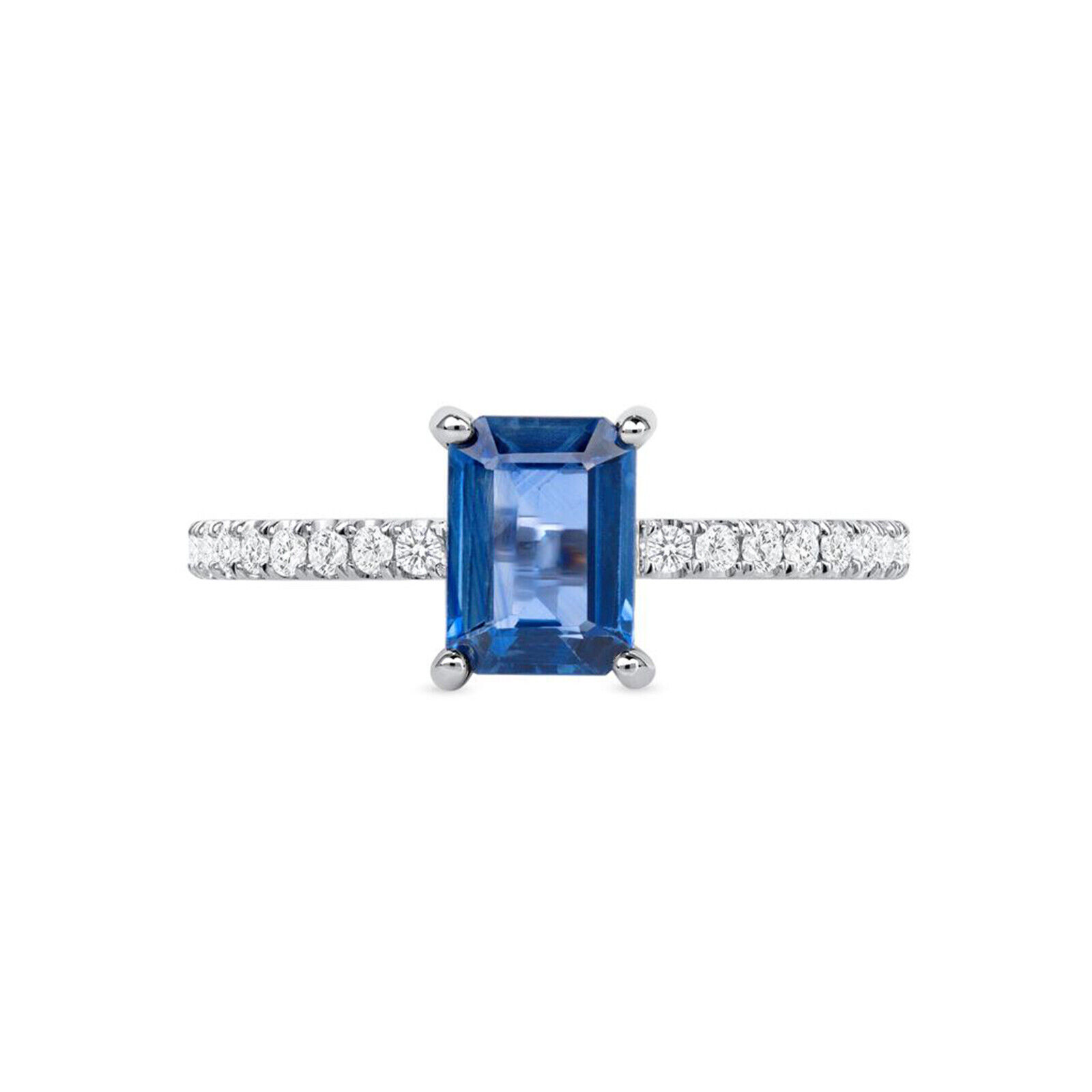 Sapphire  0.26 CT Diamonds in 14K White Gold Engagement Ring