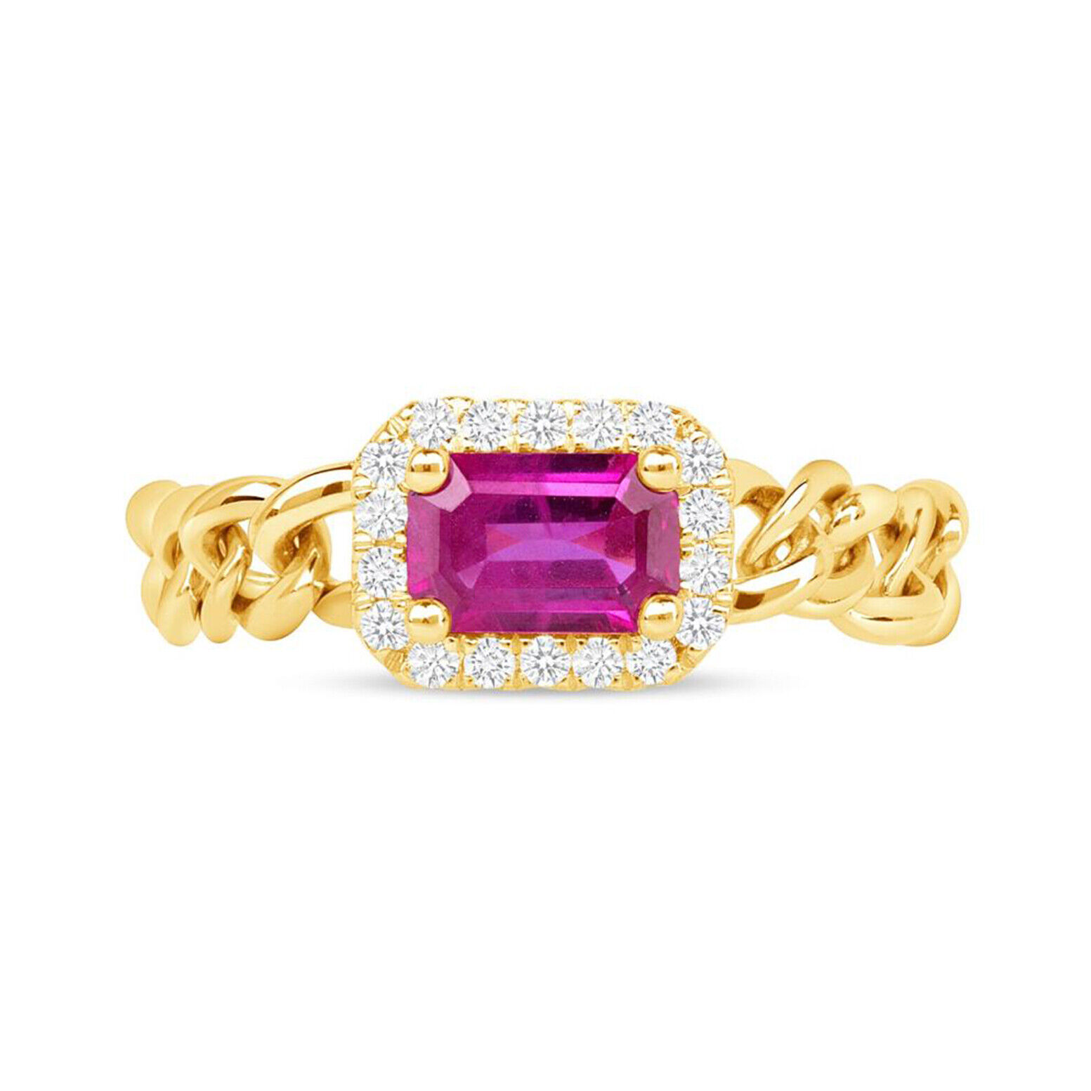 Ruby  0.11 CT Diamonds in 14K Yellow Gold Band Ring
