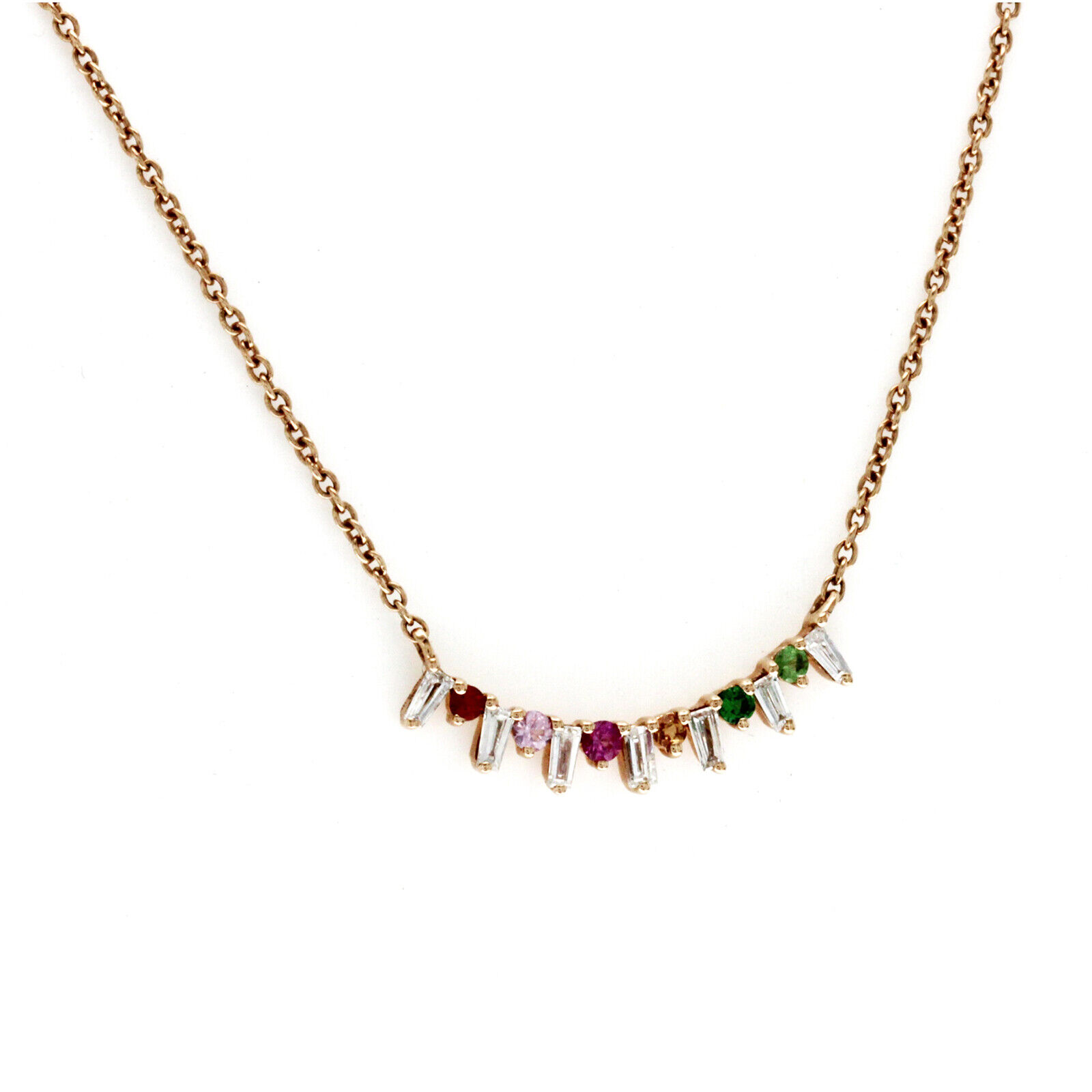 Sapphires 0.18 CT Diamond 14K Rose Gold Bar  Necklace 16-18"