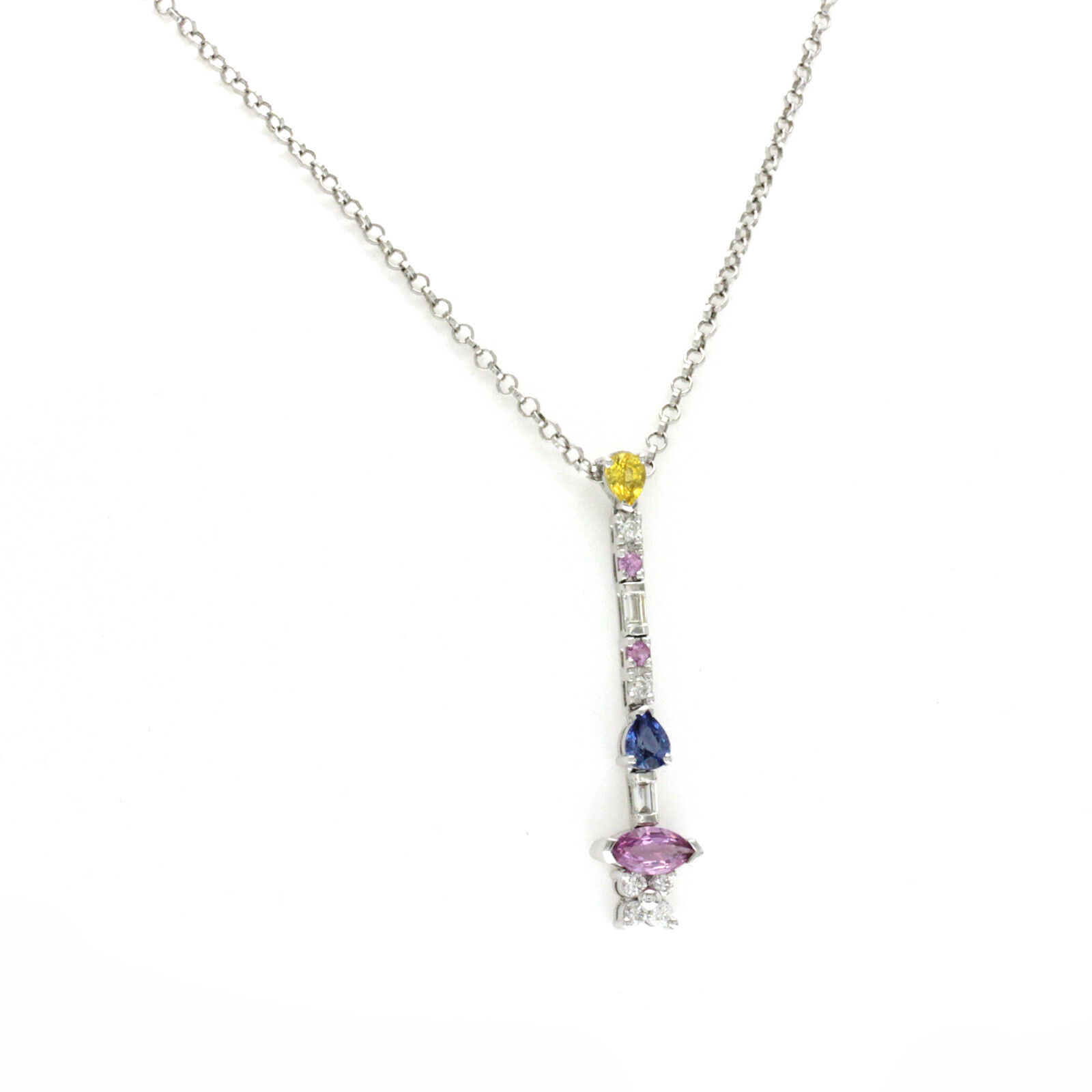 1.64 CT Sapphires 0.32 CT Diamond 18K White Gold Drop Necklace 16"