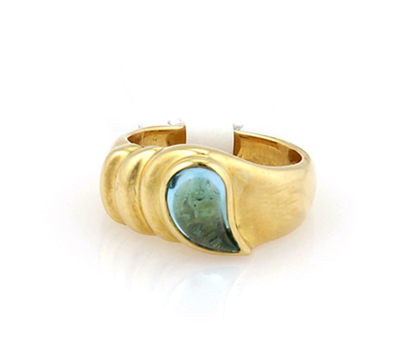 Chopard Tear Drop Blue Topaz 18k Yellow Gold Band Ring
