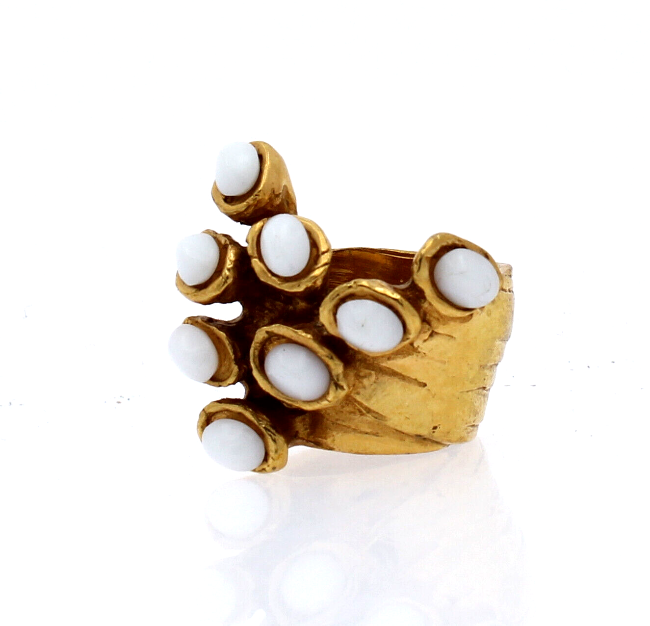 Yves Saint Laurent YSL Gold White Cabachon Ring Size 7