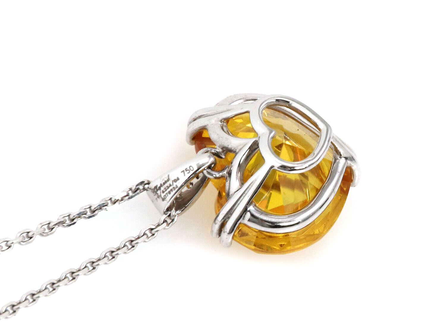 Chopard Happy Diamond Yellow Stone Heart 18k White Gold Pendant w/Cert