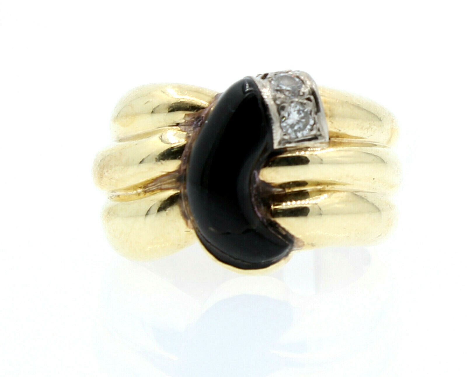 14k Yellow Gold Onyx Diamond Ladies Ring Size 7