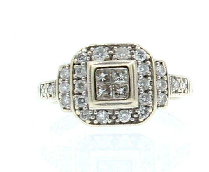 14K WHITE GOLD PRINCESS CUT INVISIBLE SET DIAMONDS LADIES RING SIZE 6.75
