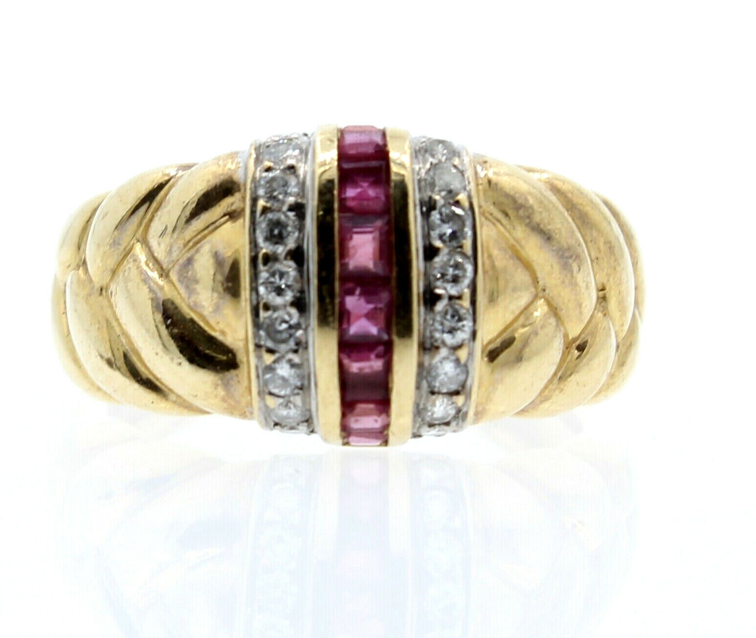 14K YELLOW GOLD LADIES RUBY / DIAMONDS RING SIZE 6.5