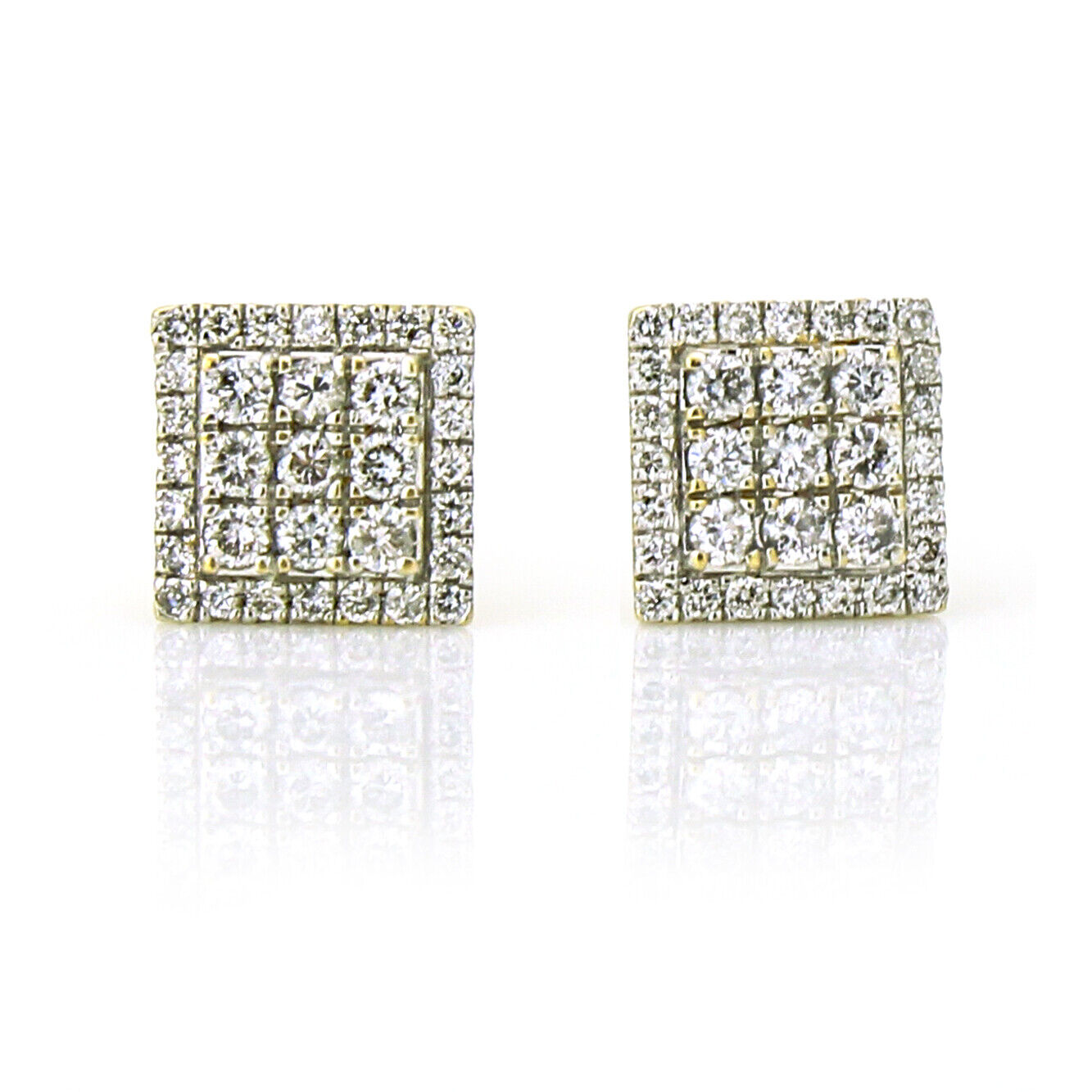 Diamond Earrings in Yellow Gold Square 14k Screwback Statement Studs