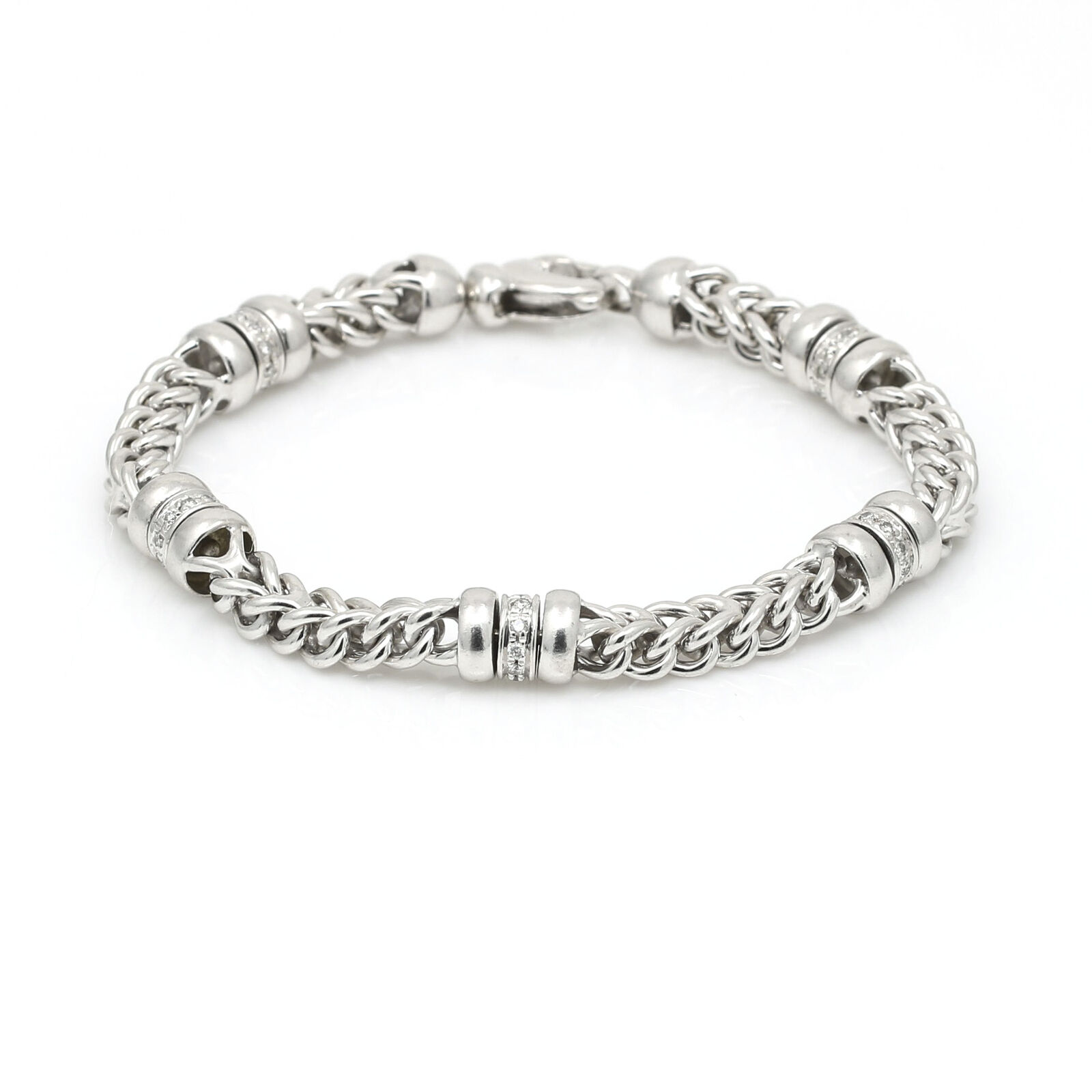 Women's Italian Diamond Station Link Bracelet in 14k White Gold