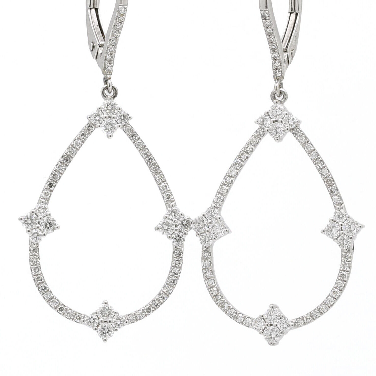 Women's Delicate Open Drop Dangle Diamond Earrings in 14k White Gold