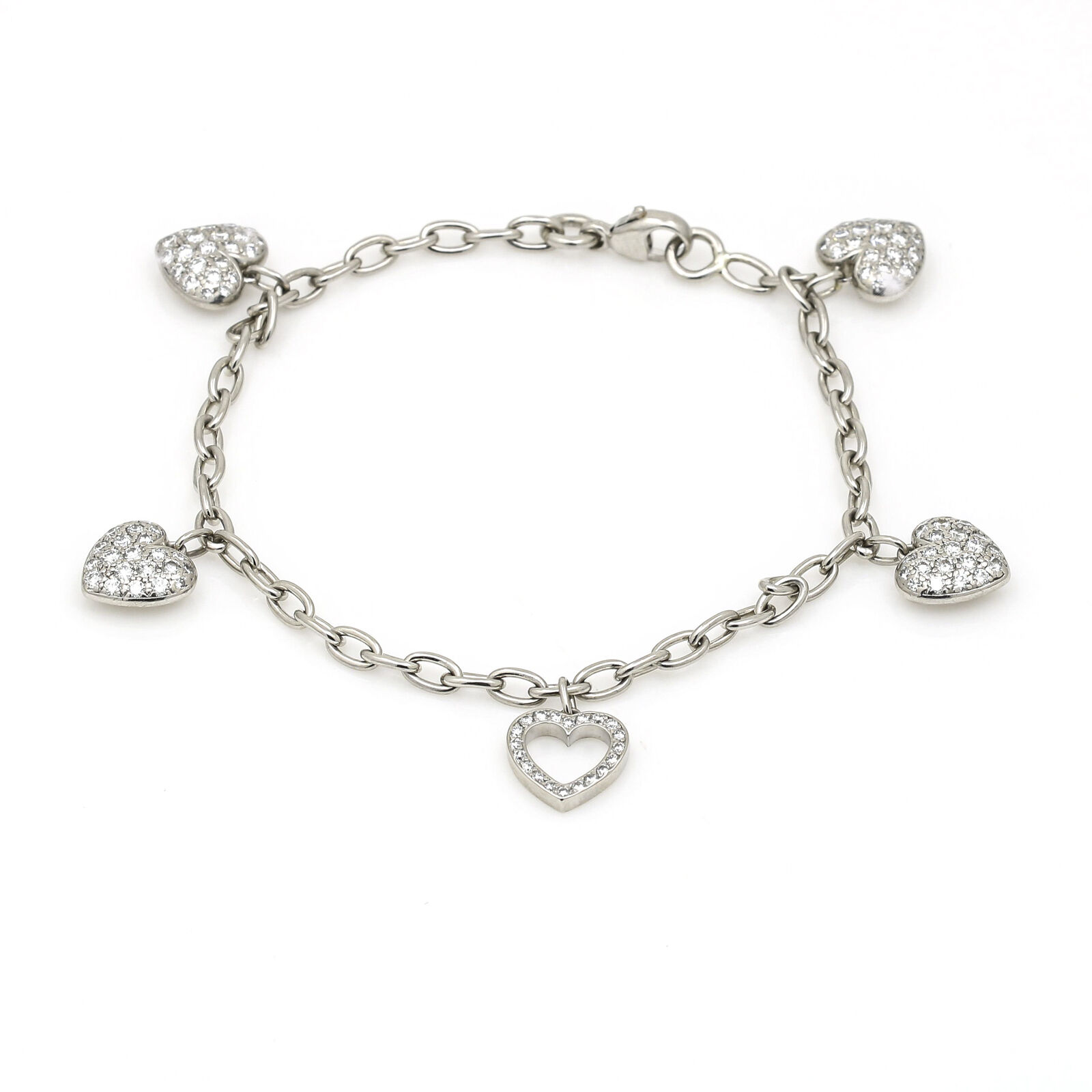 Tiffany  Co. Pave Diamond Hearts Charm Bracelet in Platinum
