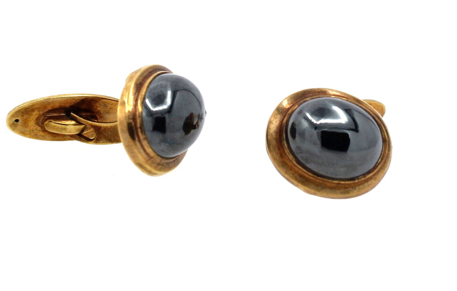 Fine estate Vintage 14k Yellow Gold  Oval Hematite Cuff links