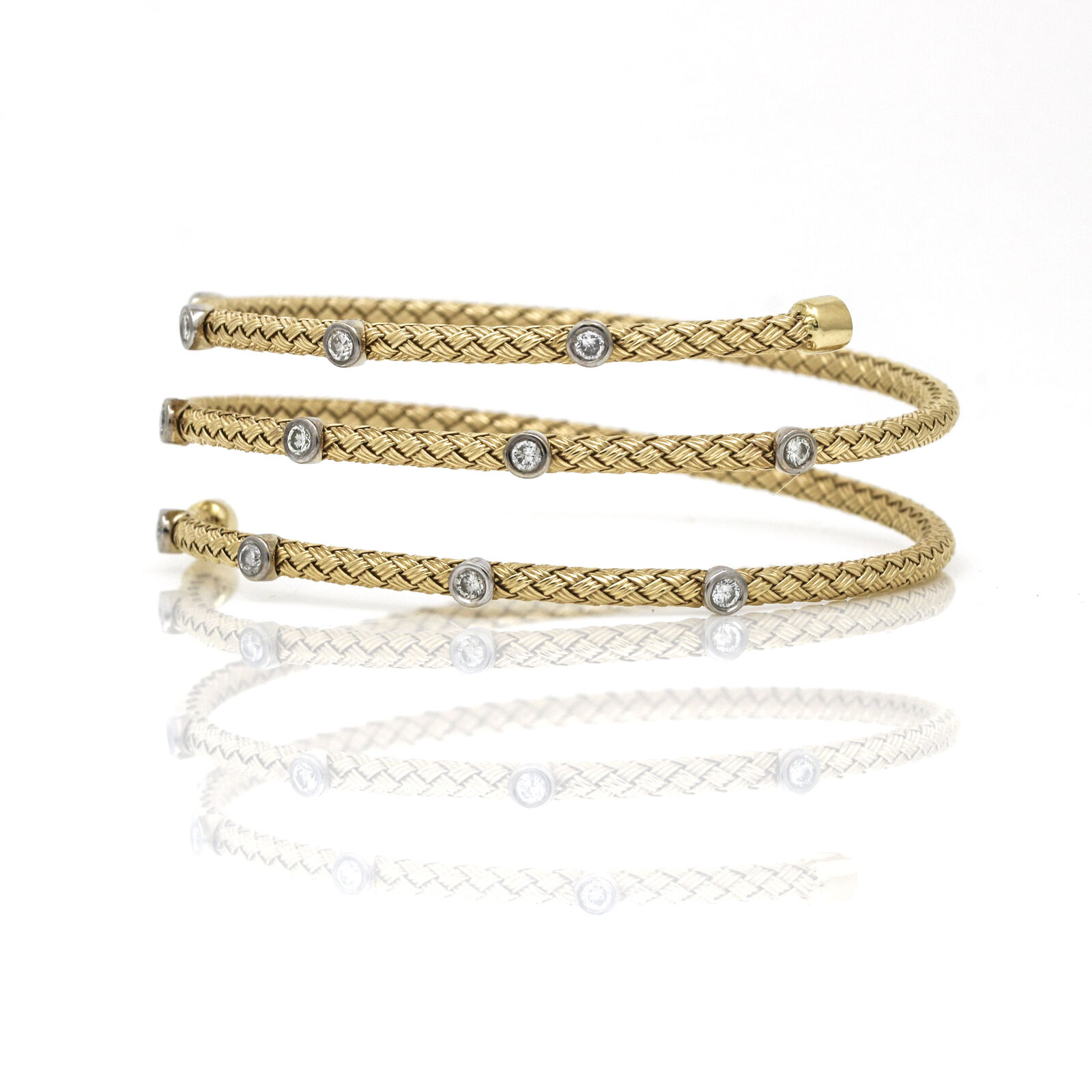 Women's Diamond Woven Coil Bangle Bracelet in 14k Yellow Gold