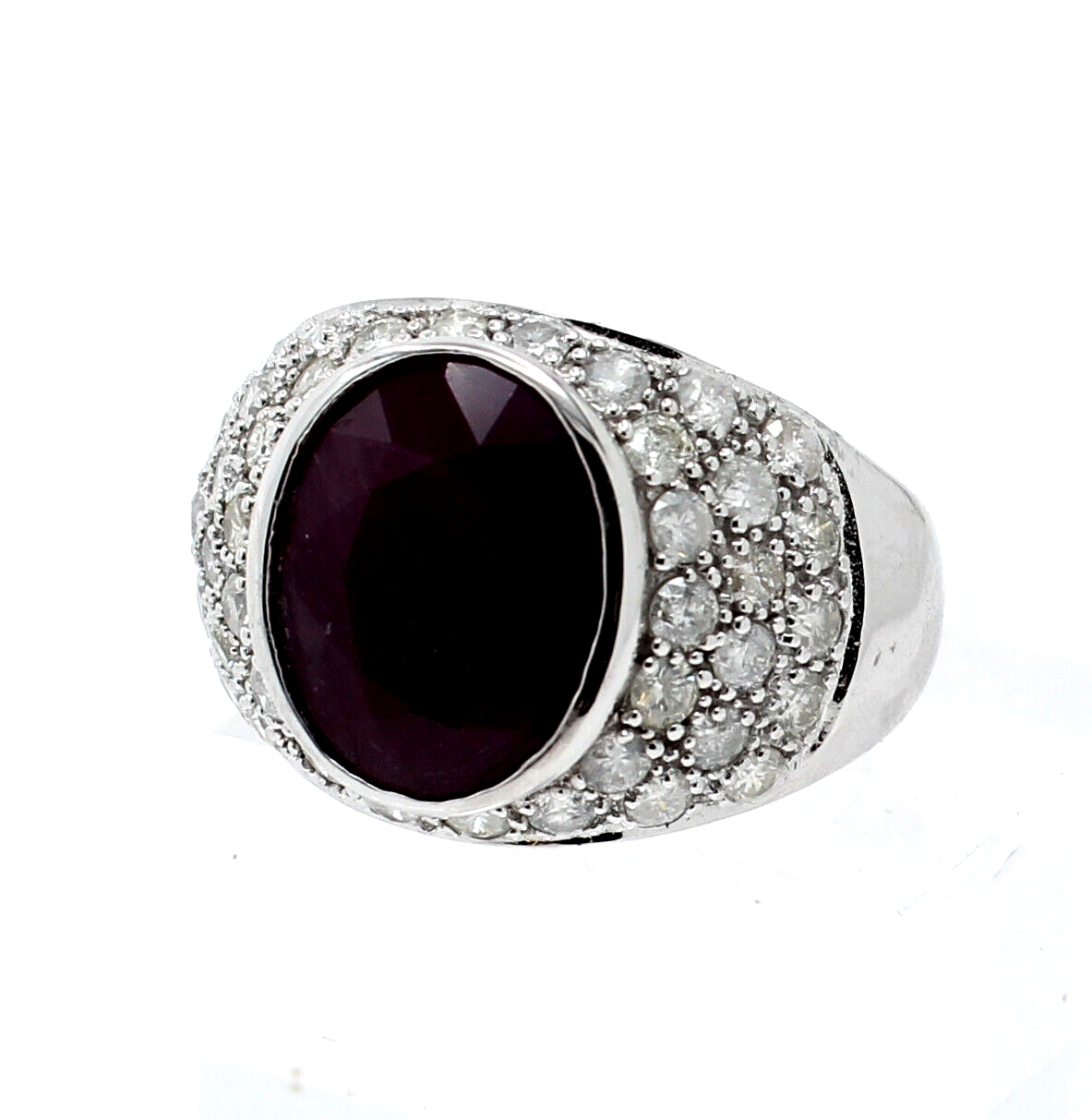 Estate 14k White Gold  Oval Ruby Round Cut Diamond 2.8ct Ring