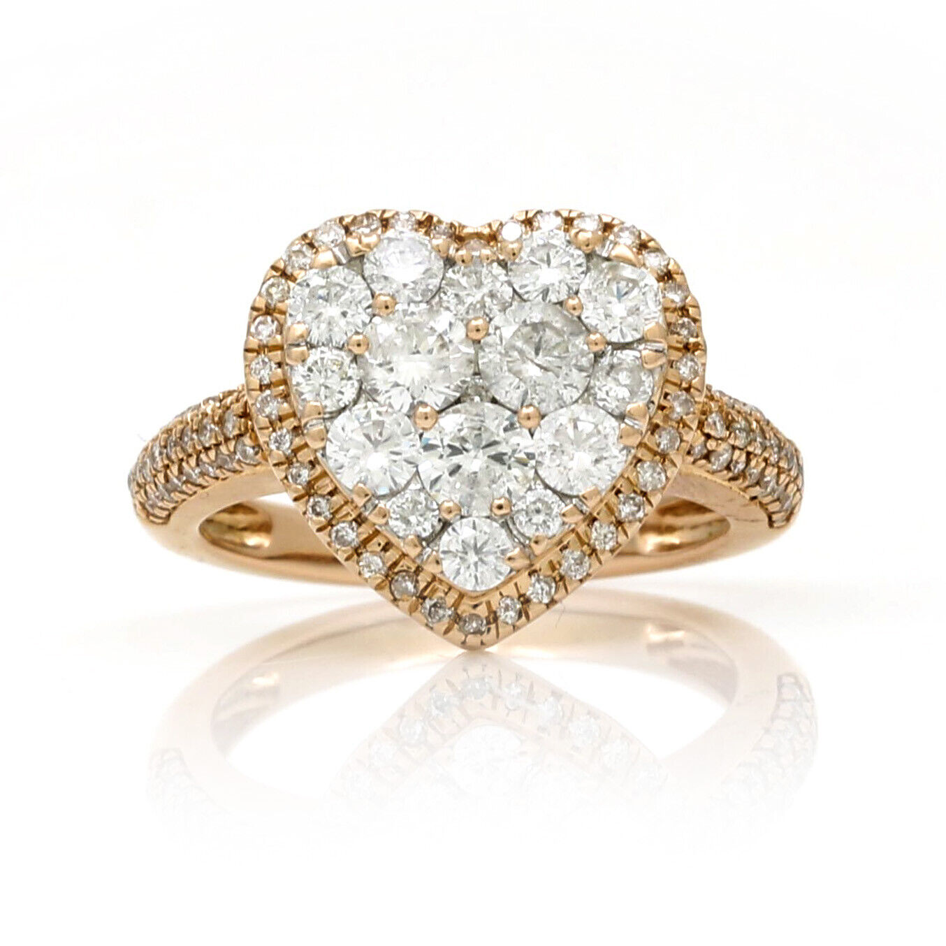 Pave Diamond Heart Shaped Ring in 14k Rose Gold