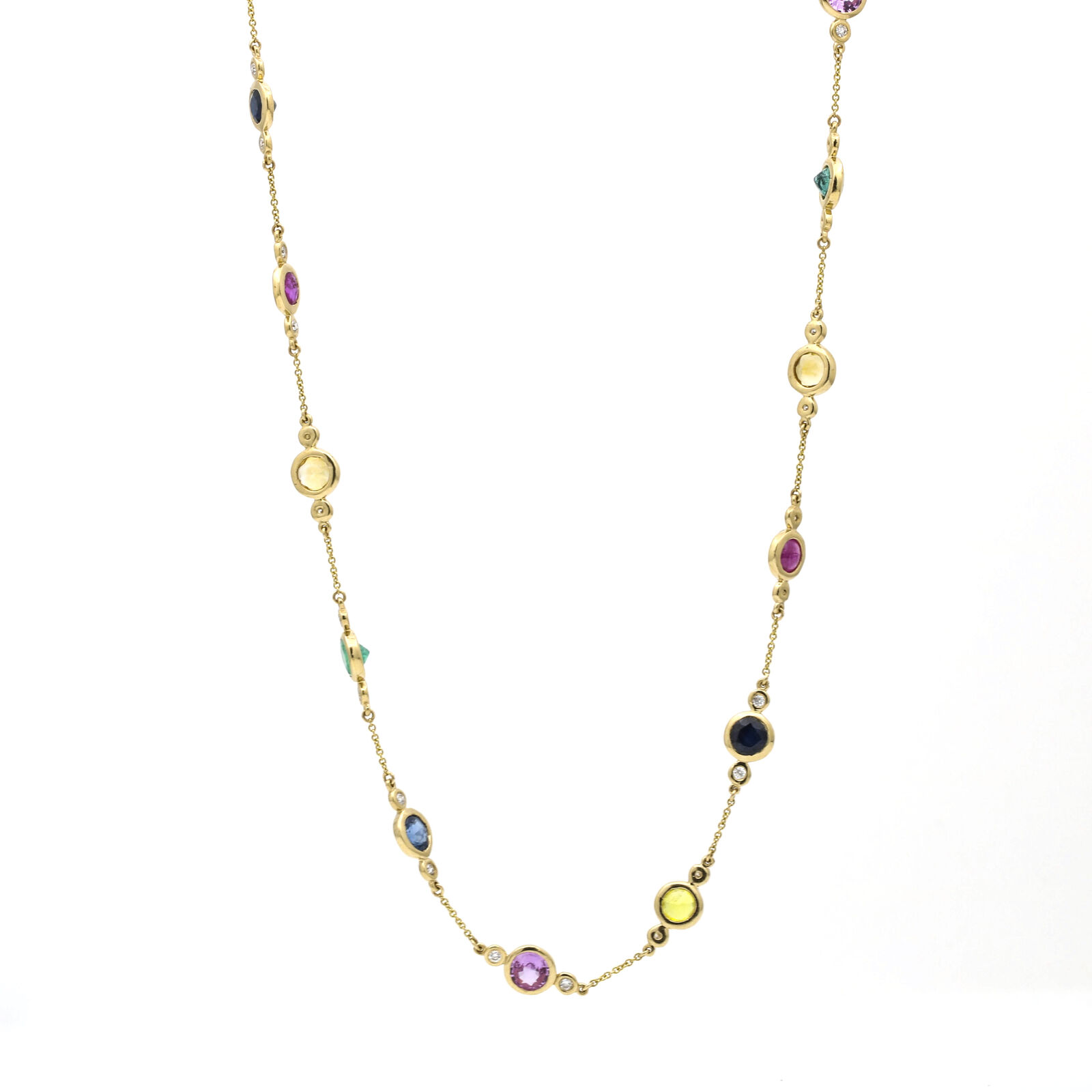 Women's Gemstone and Diamond Station Necklace in 14k Yellow Gold
