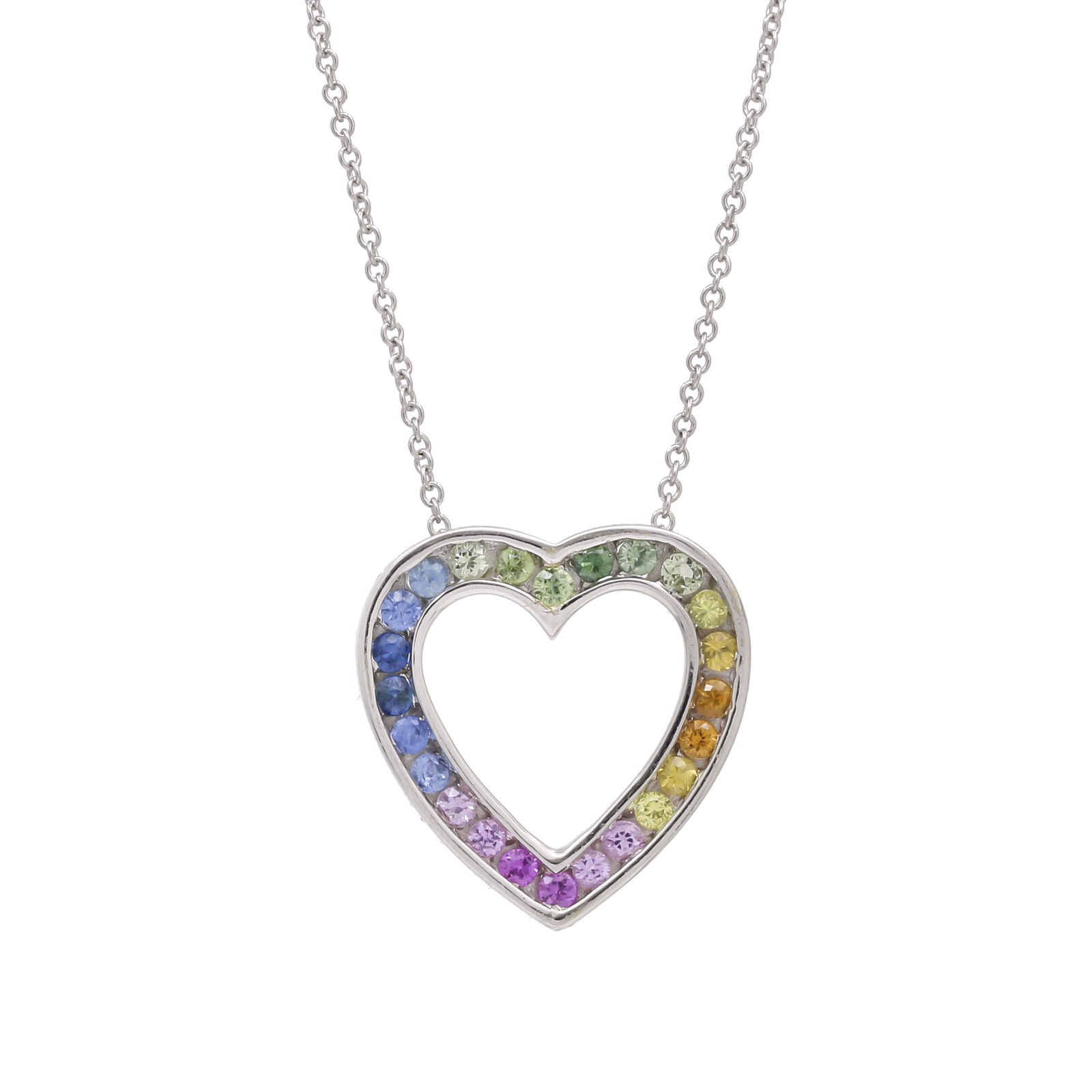 Women's Rainbow Sapphire Heart Pendant Necklace