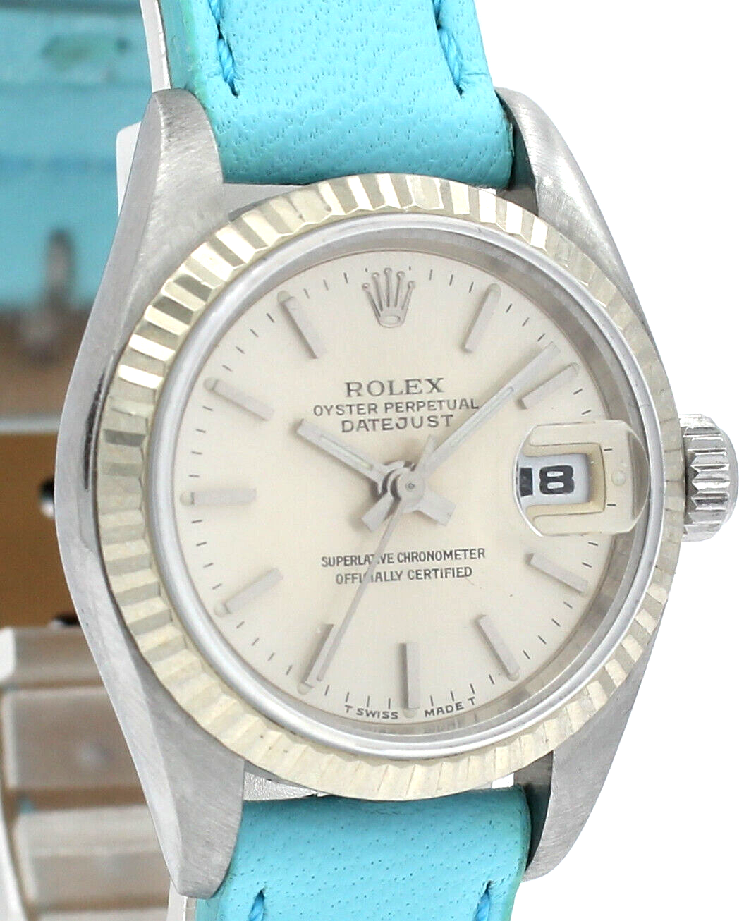 Ladies Vintage ROLEX Oyster Perpetual Datejust 26mm Silver Dial White Gold