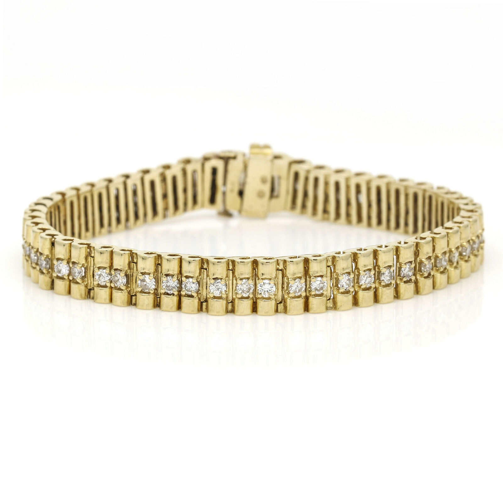 Vintage Diamond Cylinder Barrel Link Bracelet in 14k Yellow Gold