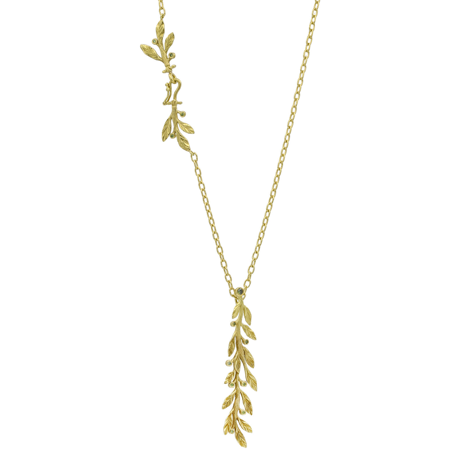 Women's Fancy Green Diamonds Drop Leaves Pendant Necklace