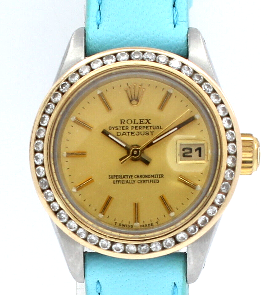 Ladies Vintage ROLEX Oyster Perpetual Datejust  Gold Champagne Dial Watch