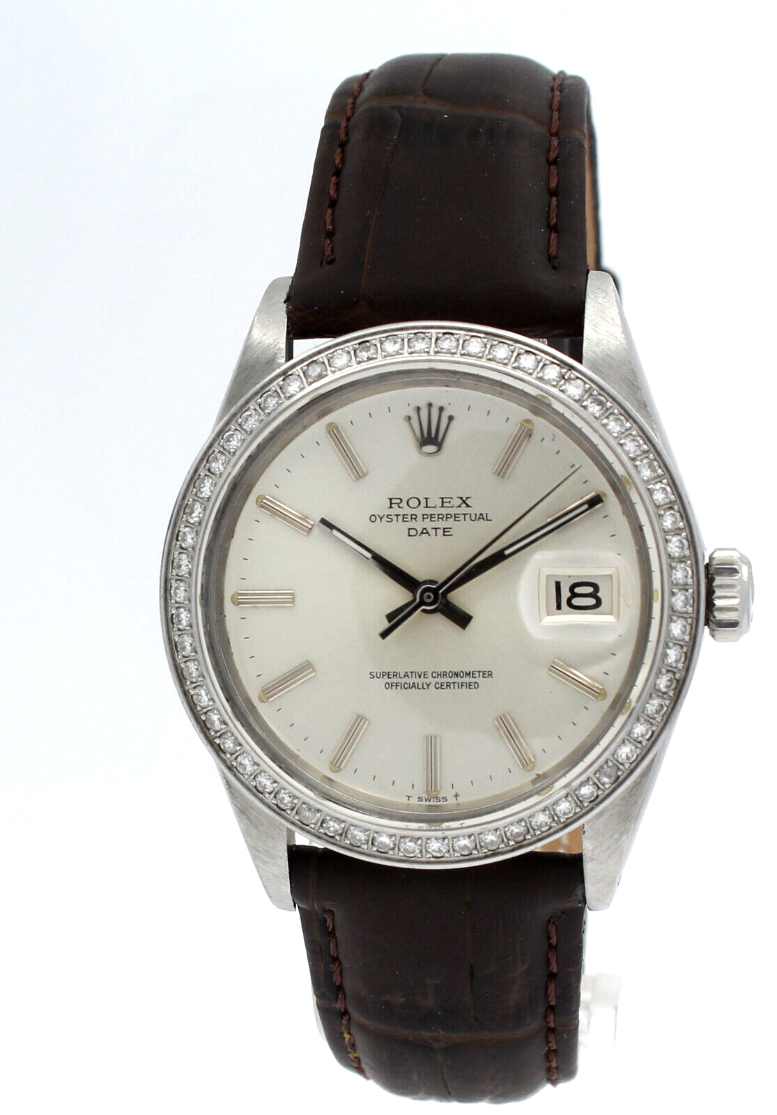 Mens Vintage Rolex Oyster Perpetual Date Steel Silver Dial   Watch