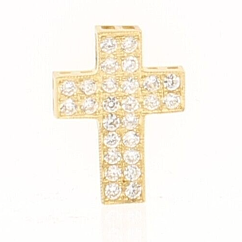 Fine Estate Genuine 14k Solid Yellow Gold Cross Pendant Charm Crystals