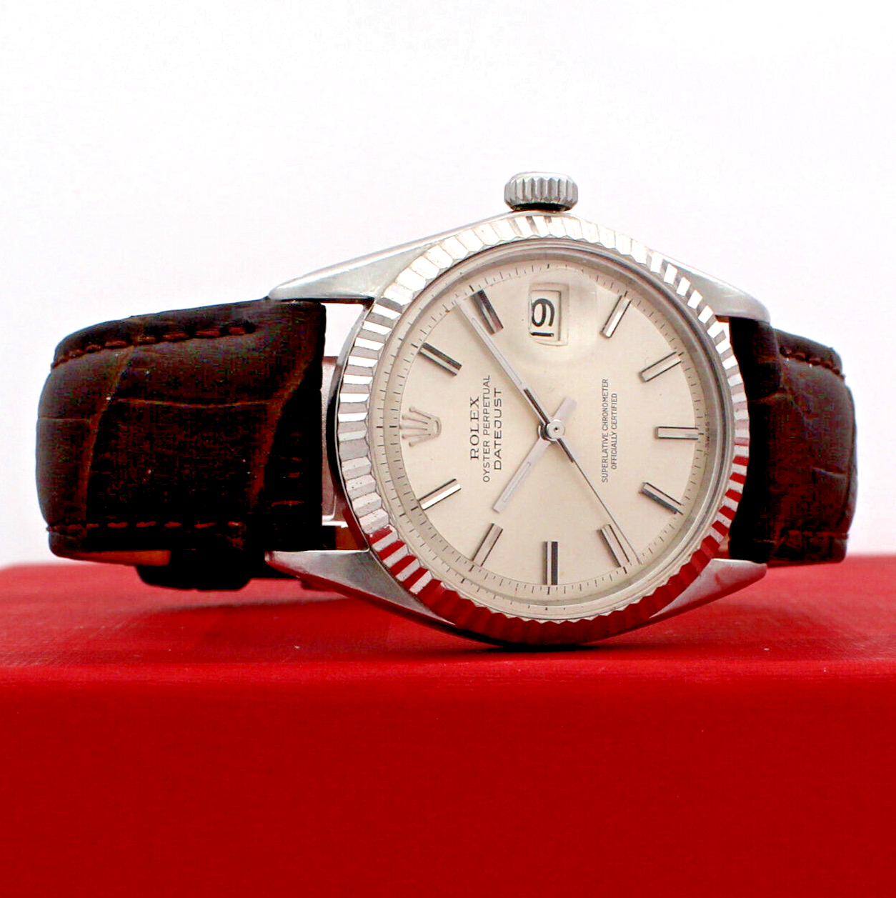 Men VINTAGE Rolex Oyster Perpetual Date Stainless Steel Silver Stick