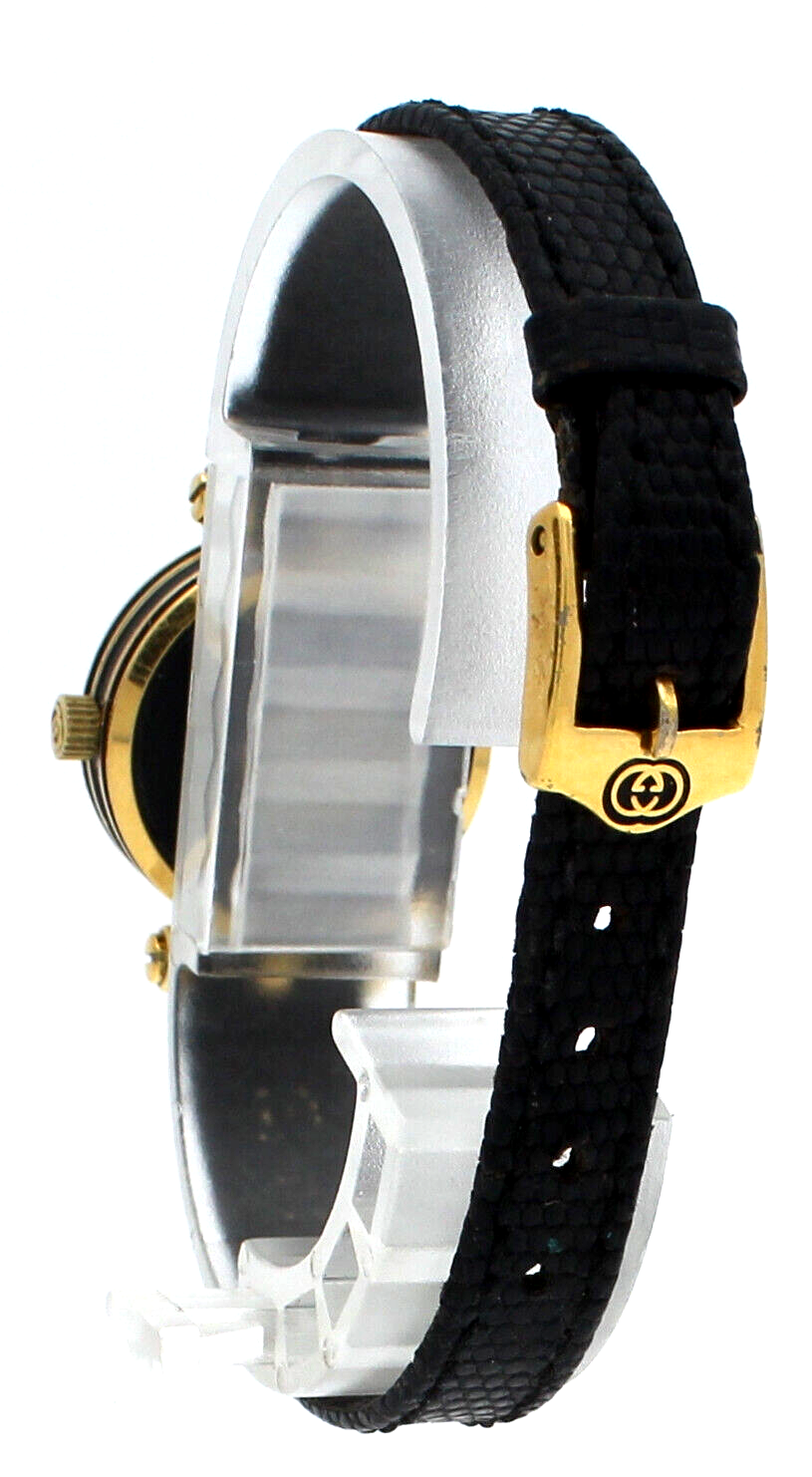 Vintage Gucci Black Enamel Stack Watch Quartz Swiss Made w/Leather Gucci Band Vintage Gucci Black Enamel Stack Watch 8 Inch Original Black  main image 4