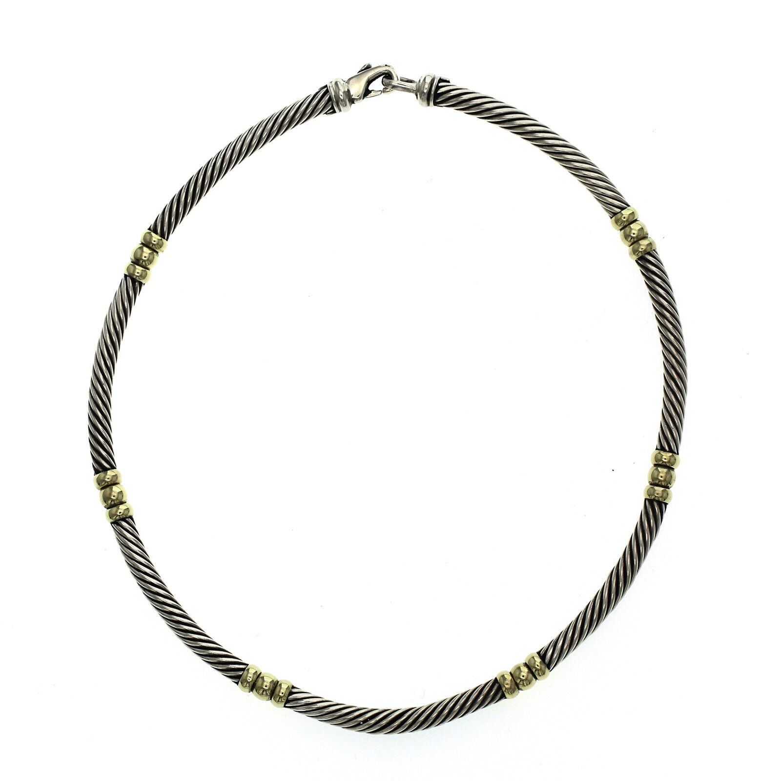 DAVID YURMAN シルバー 925 14金585刻印14号　天然石 DAVID YURMAN 14K YELLOW GOLD STERLING SILVER CABLE BRACELET DY 585
