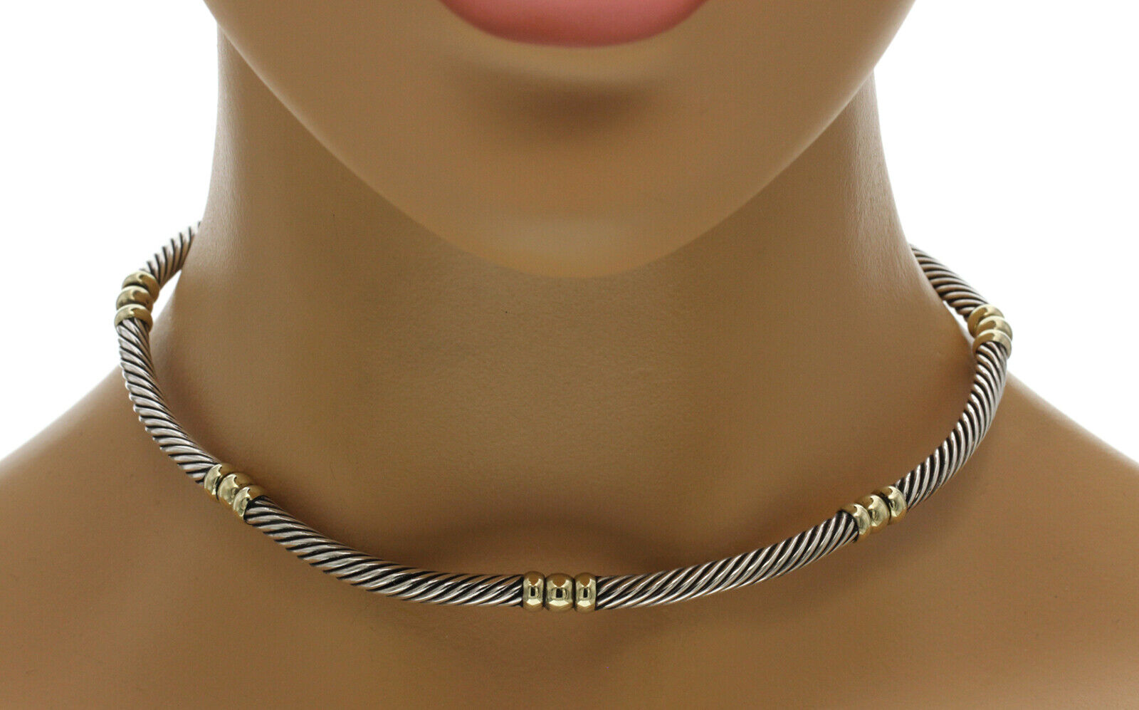 David Yurman 925 Silver & 14K Gold Hampton 5mm Cable Choker