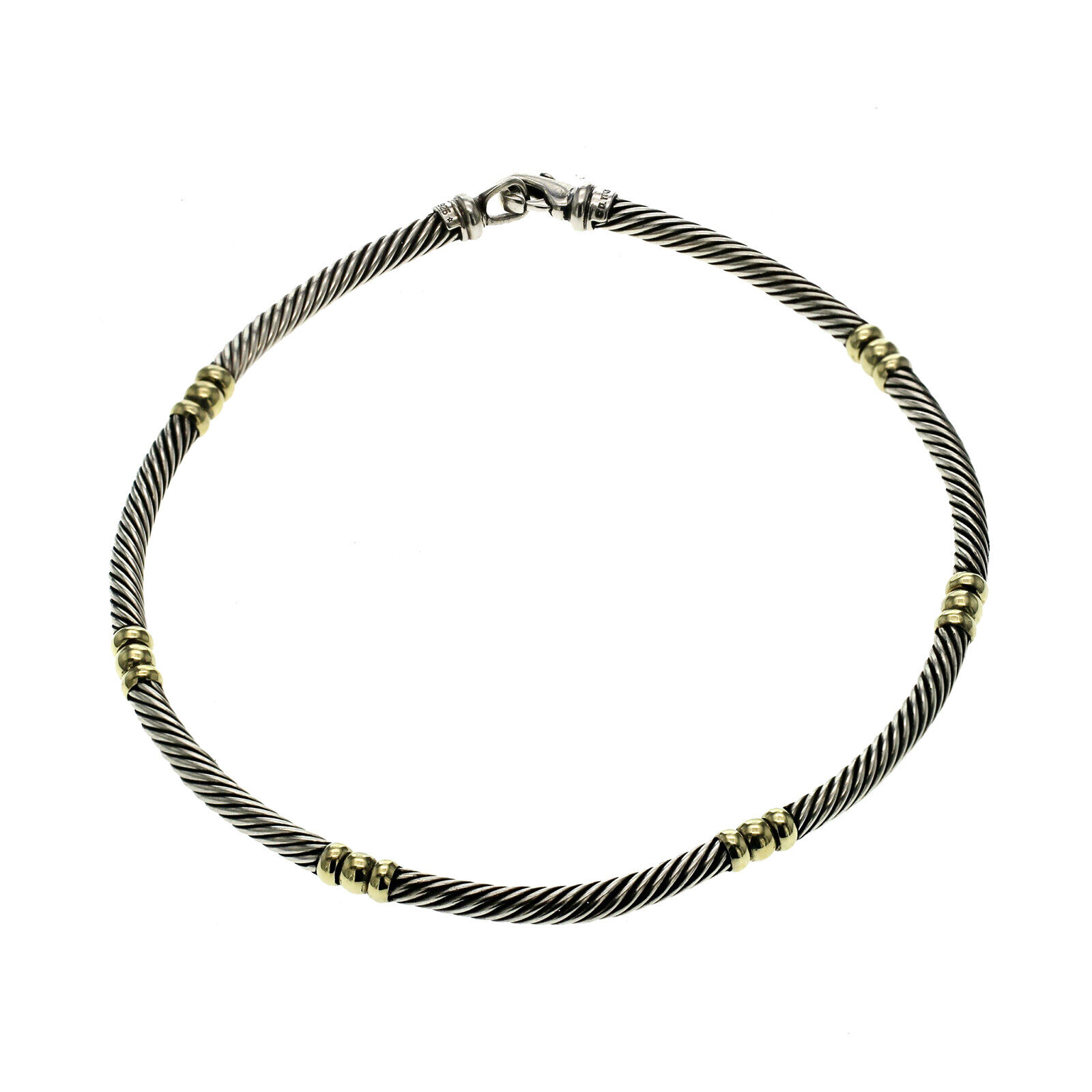 David Yurman 925 Silver & 14K Gold Hampton 5mm Cable Choker Necklace Size 15"